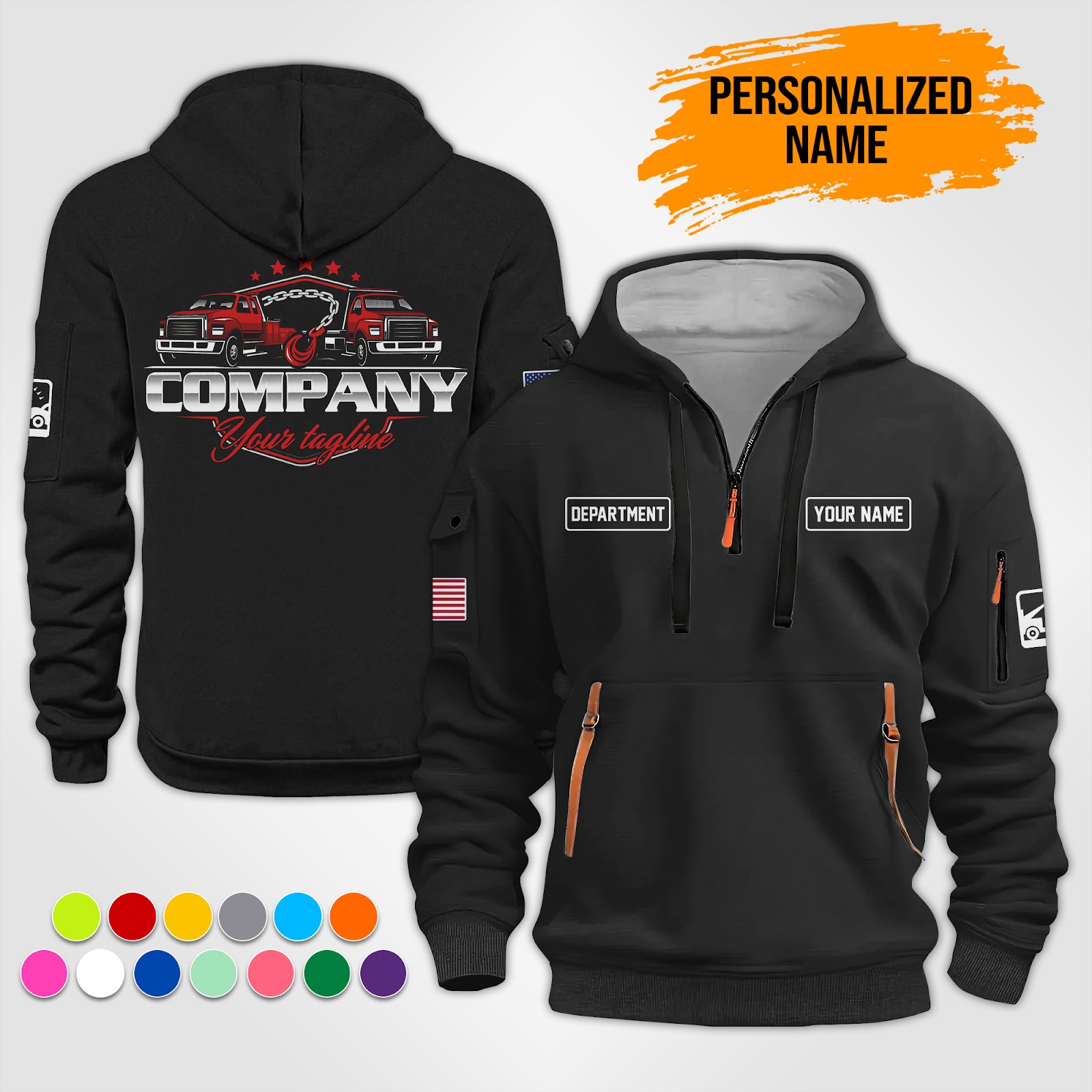 Custom Tow Truck 3D Printed Quarter Zip Hoodie - photo 2