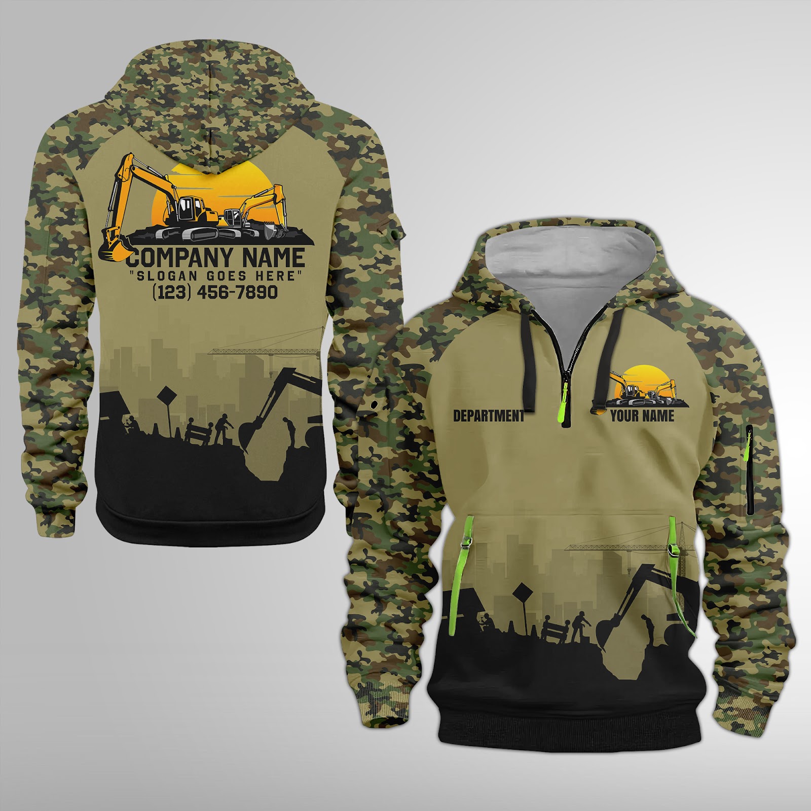Heavy Equipment 3D Quarter Zip Hoodie