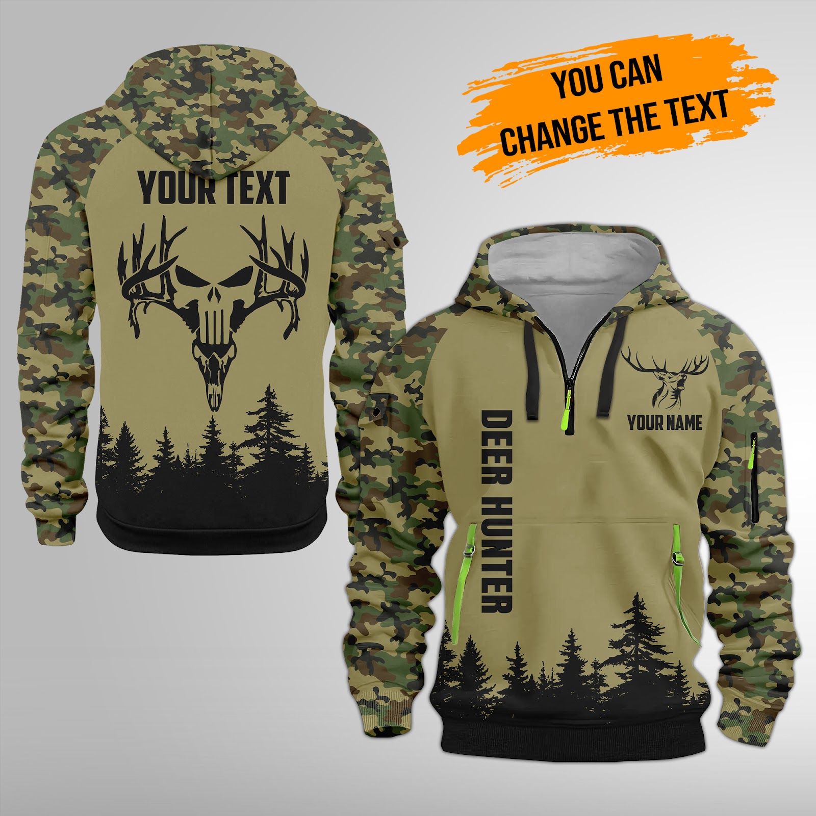 Custom Deer Hunter 3D Quarter Zip Hoodie - photo 2