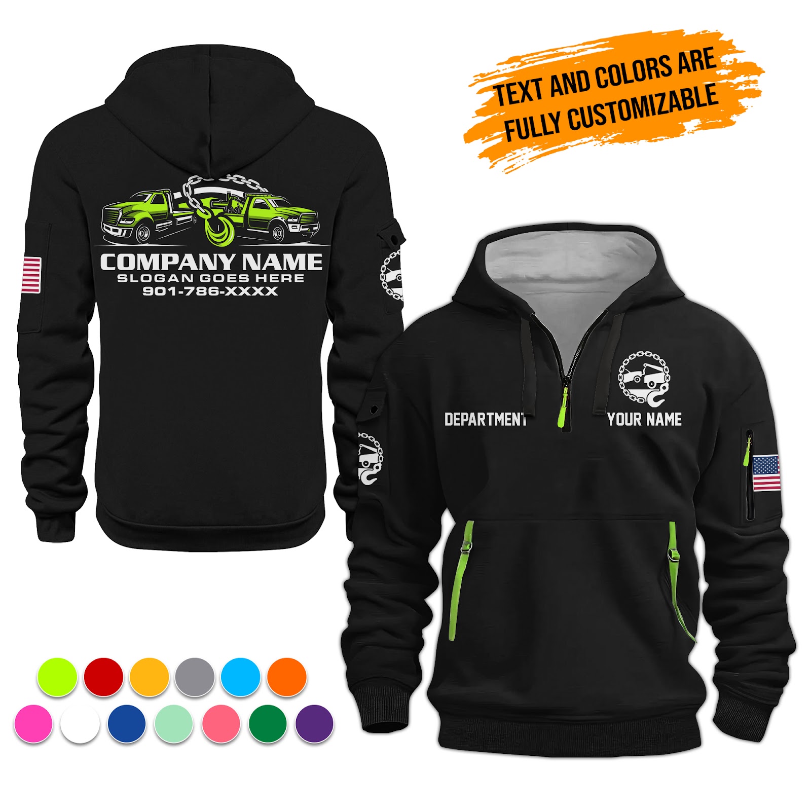 Custom Tow Truck 3D Quarter Zip Hoodie