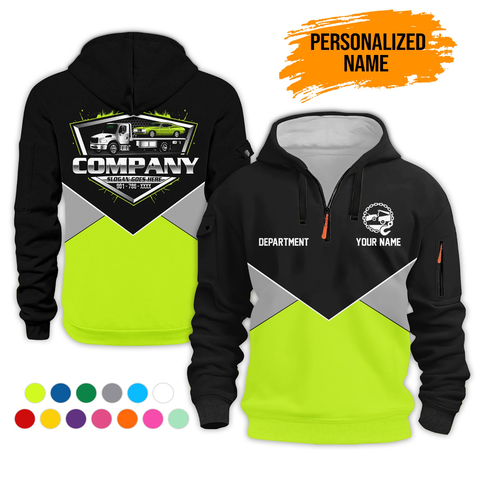 Custom Tow Truck 3D Printed Quarter Zip Hoodie