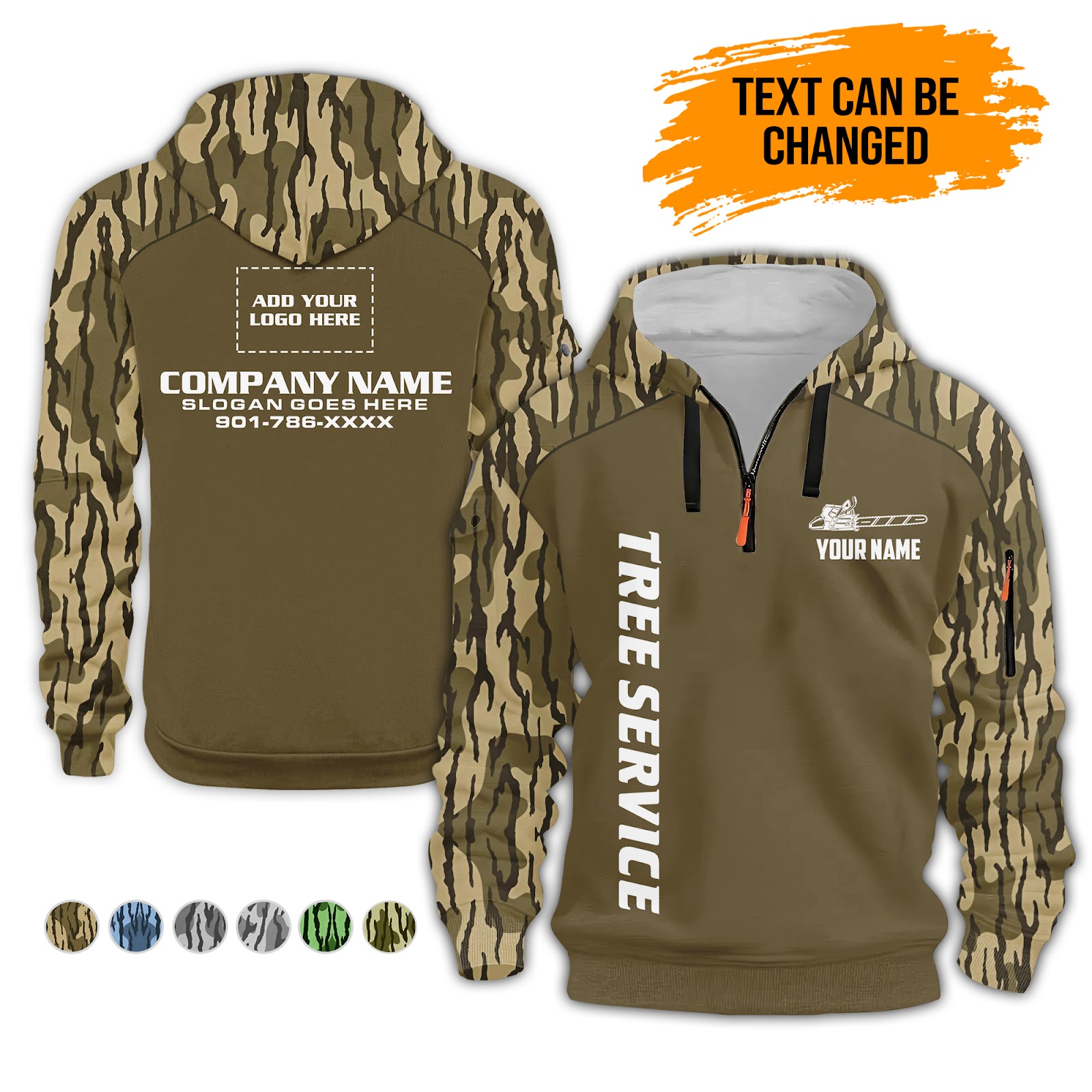 Custom Tree Service 3D Quarter Zip Camo Hoodie
