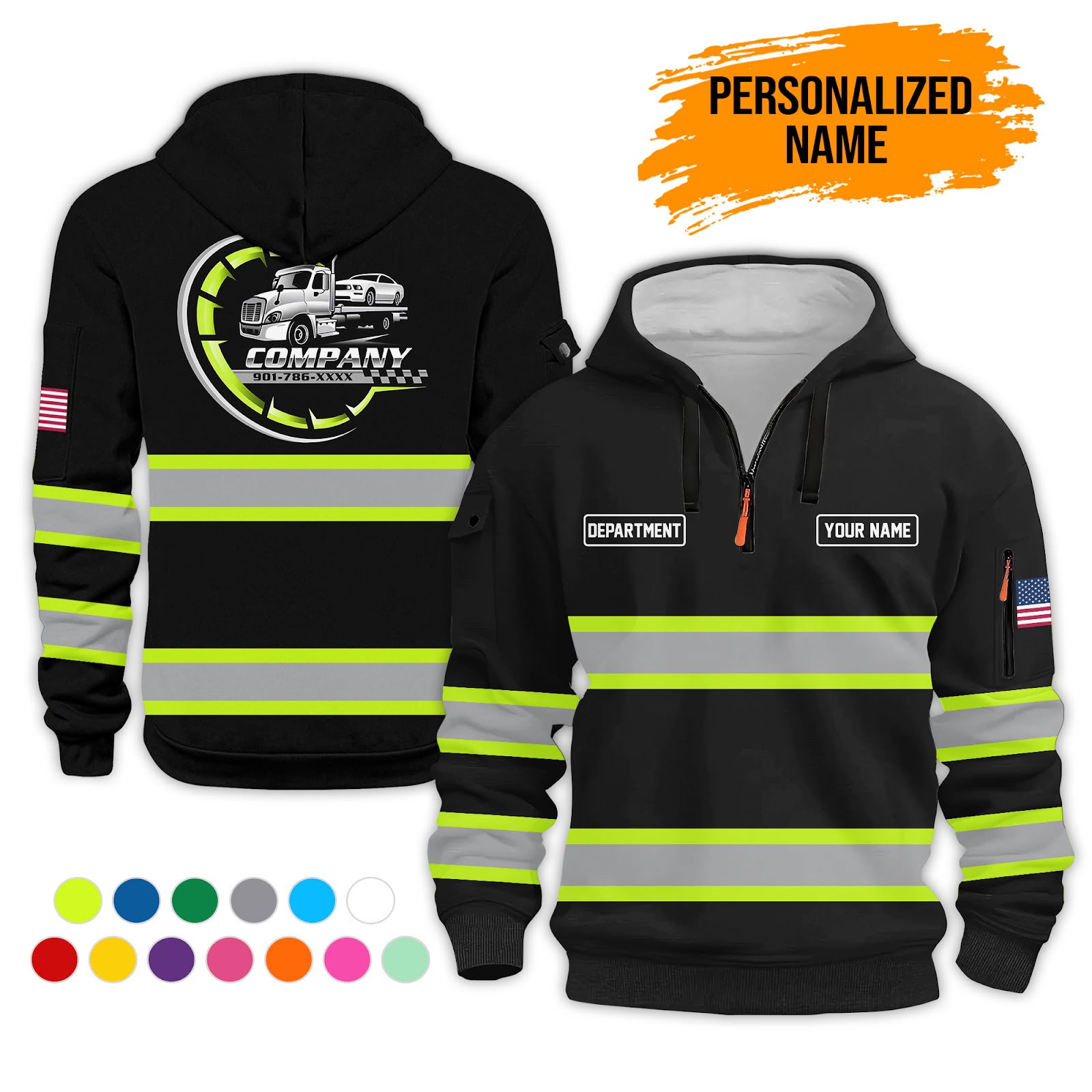 Custom Tow Truck 3D Quarter Zip Hoodie