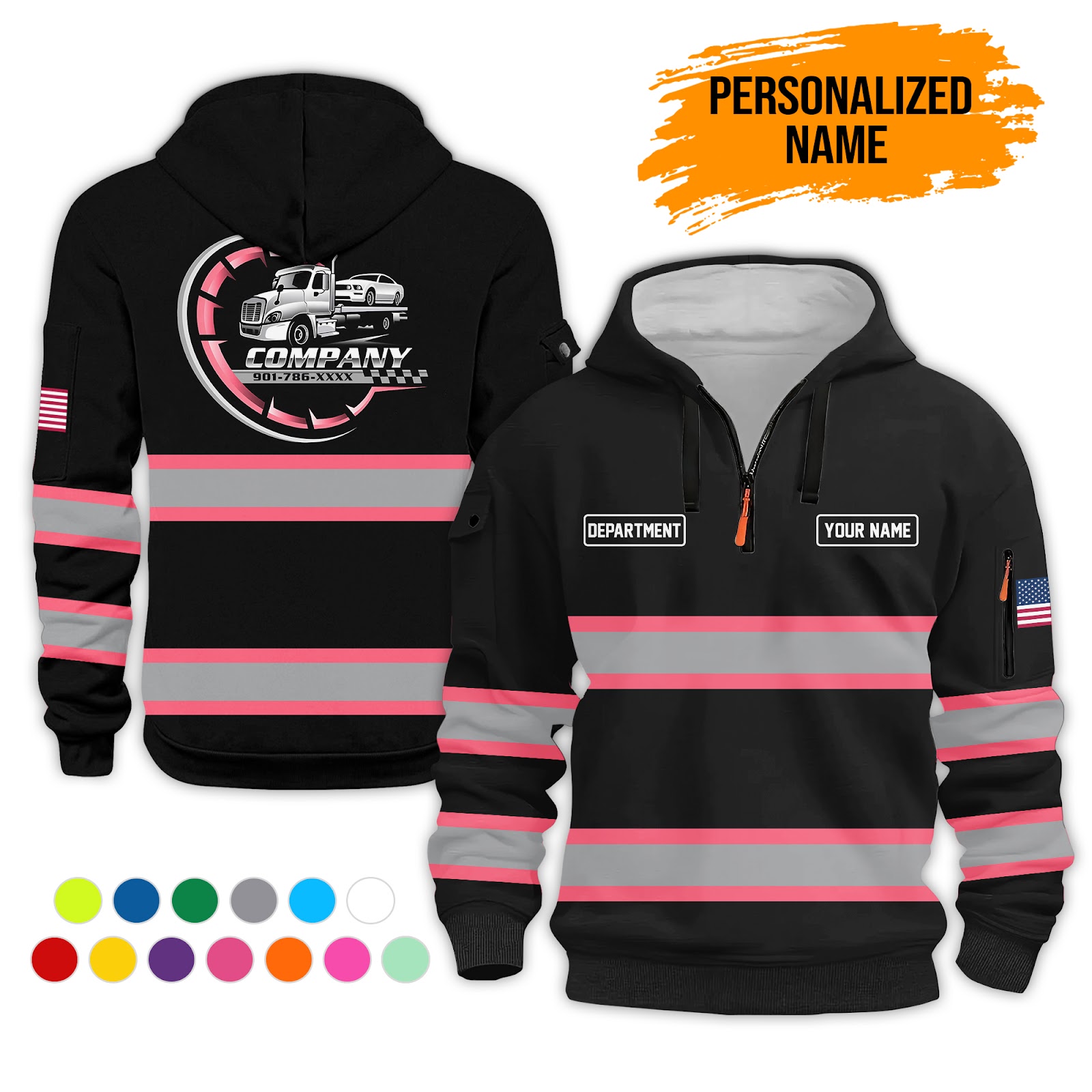 6041840-personalized-name-tow-truck-3d-quarter-zip-hoodie-pc382-11.jpg Custom Tow Truck 3D Quarter Zip Hoodie - photo 11