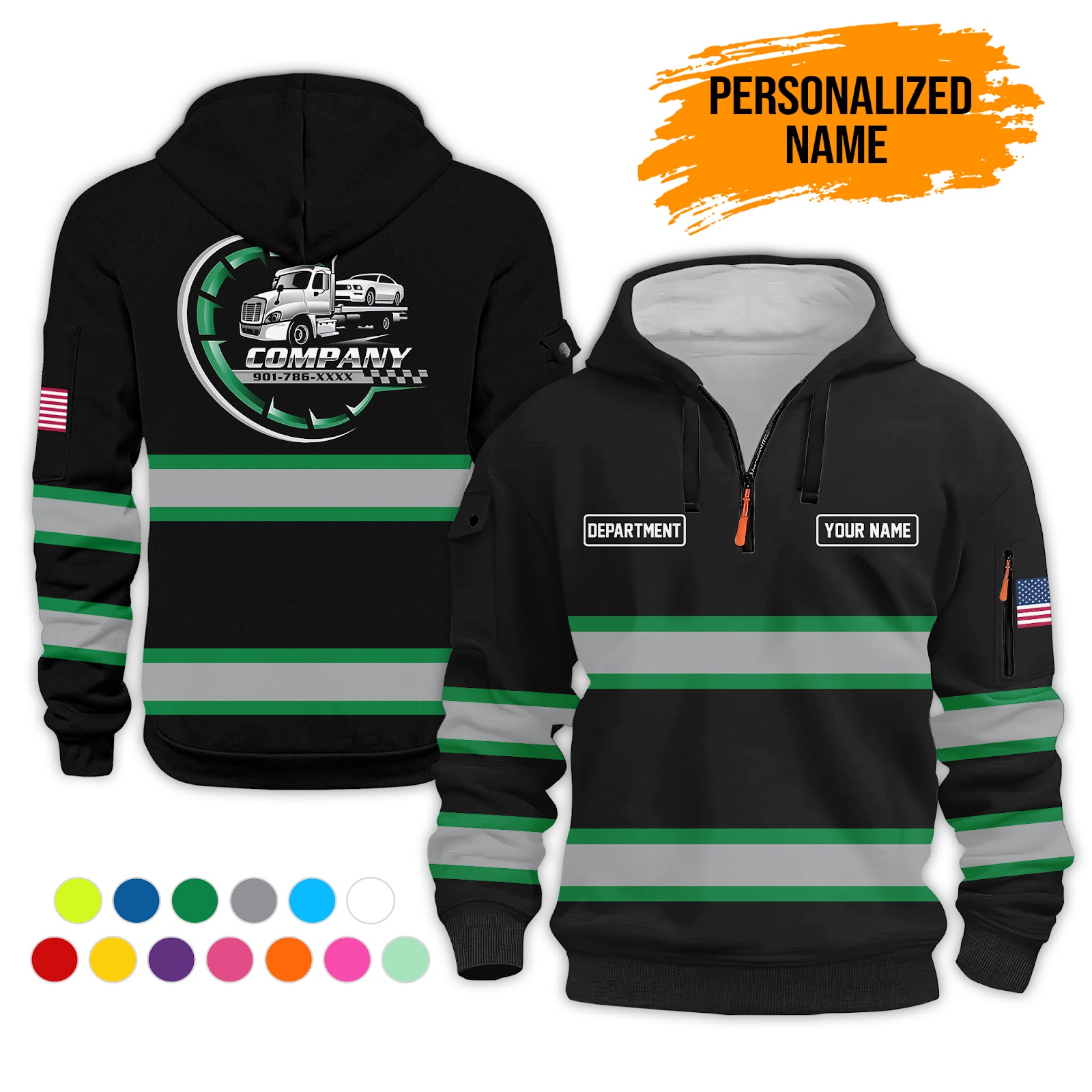 6041840-personalized-name-tow-truck-3d-quarter-zip-hoodie-pc382-12.jpg Custom Tow Truck 3D Quarter Zip Hoodie - photo 12