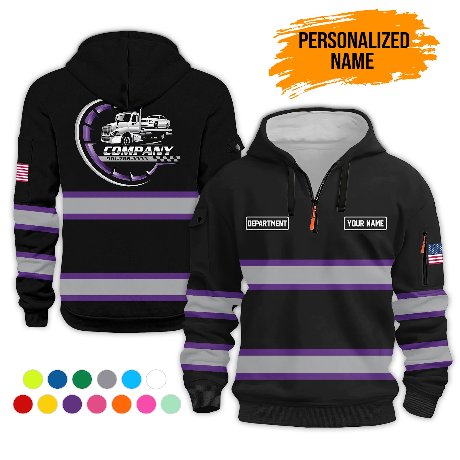 6041840-personalized-name-tow-truck-3d-quarter-zip-hoodie-pc382-13.jpg Custom Tow Truck 3D Quarter Zip Hoodie - photo 13