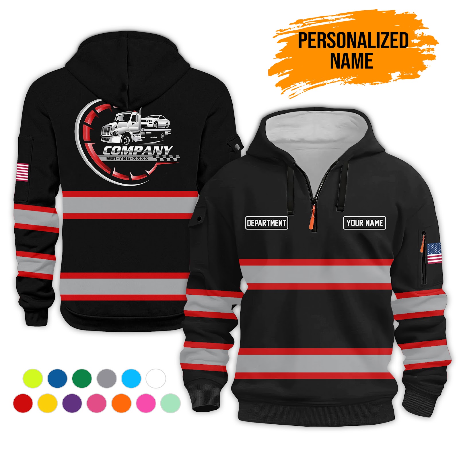 6041840-personalized-name-tow-truck-3d-quarter-zip-hoodie-pc382-2.jpg Custom Tow Truck 3D Quarter Zip Hoodie - photo 2
