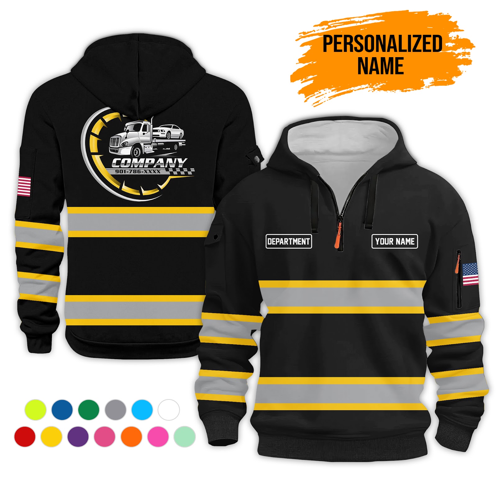 6041840-personalized-name-tow-truck-3d-quarter-zip-hoodie-pc382-3.jpg Custom Tow Truck 3D Quarter Zip Hoodie - photo 3