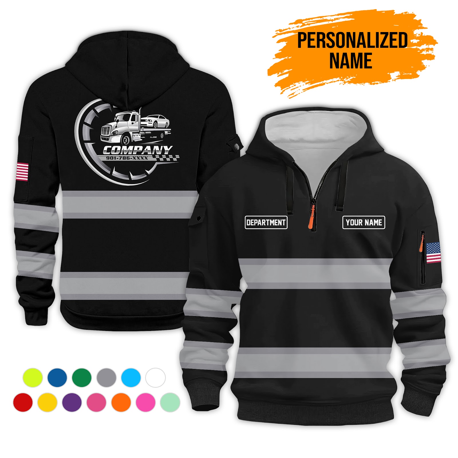 6041840-personalized-name-tow-truck-3d-quarter-zip-hoodie-pc382-4.jpg Custom Tow Truck 3D Quarter Zip Hoodie - photo 4