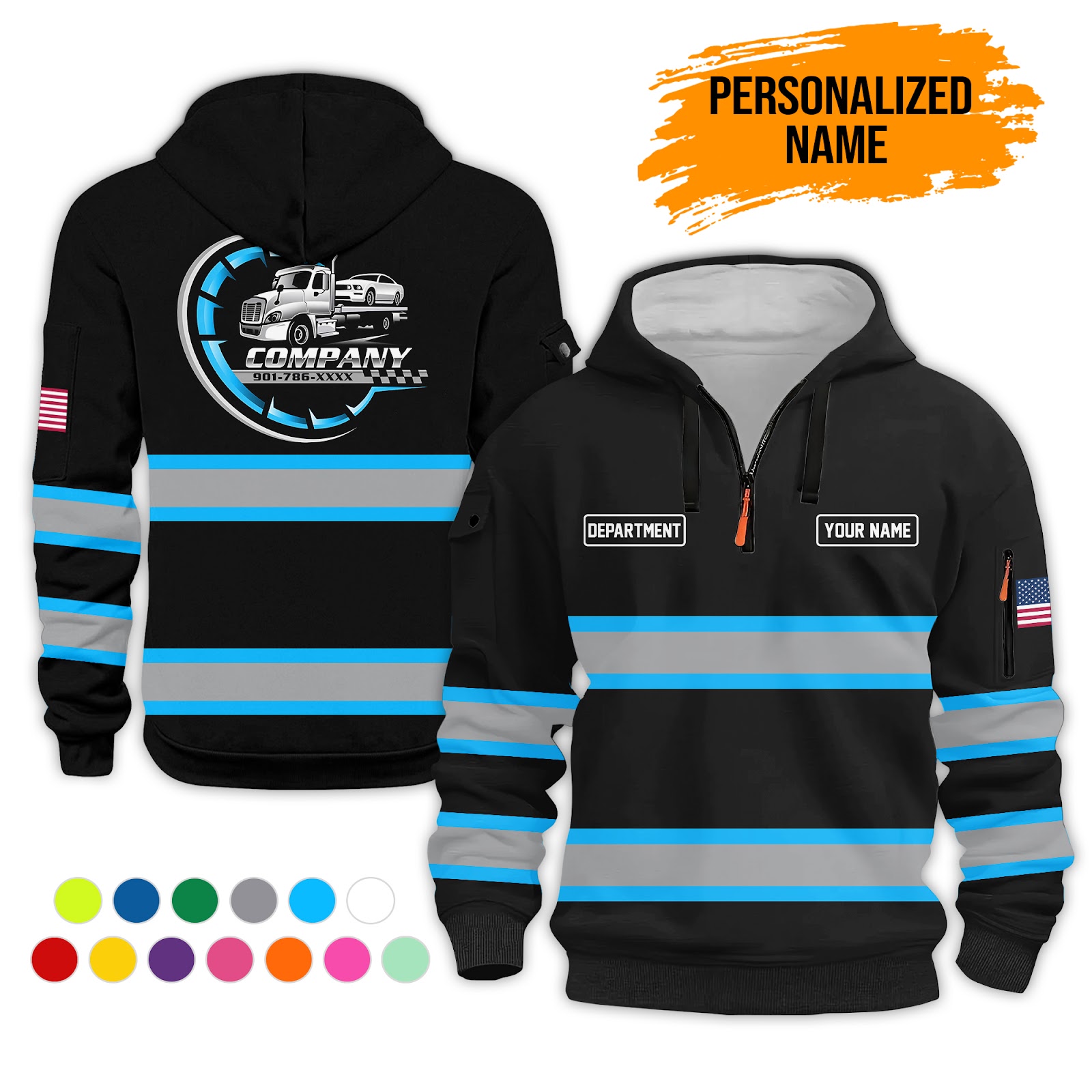 6041840-personalized-name-tow-truck-3d-quarter-zip-hoodie-pc382-5.jpg Custom Tow Truck 3D Quarter Zip Hoodie - photo 5