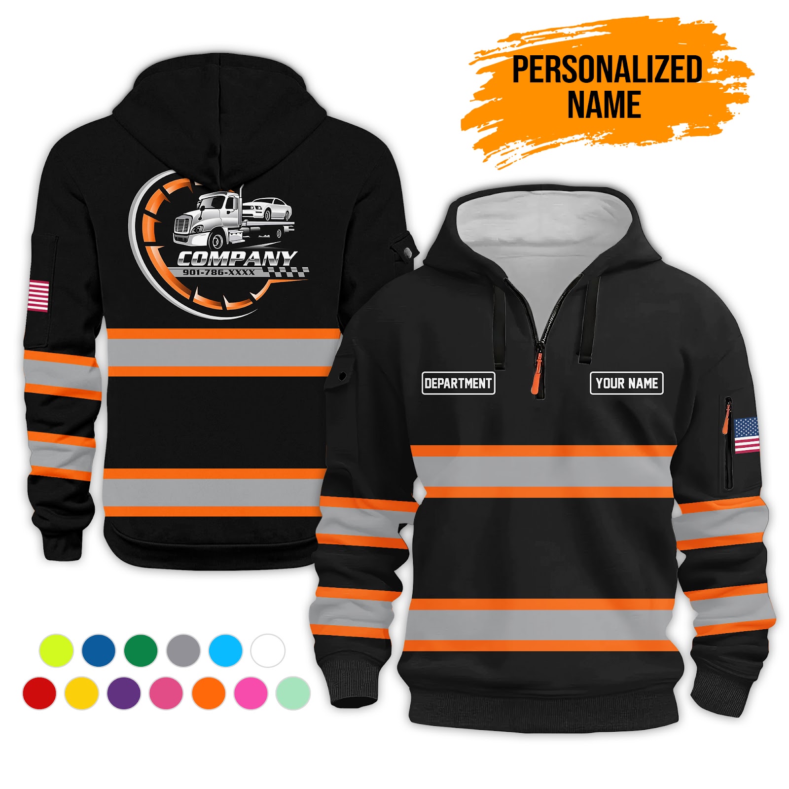 6041840-personalized-name-tow-truck-3d-quarter-zip-hoodie-pc382-6.jpg Custom Tow Truck 3D Quarter Zip Hoodie - photo 6