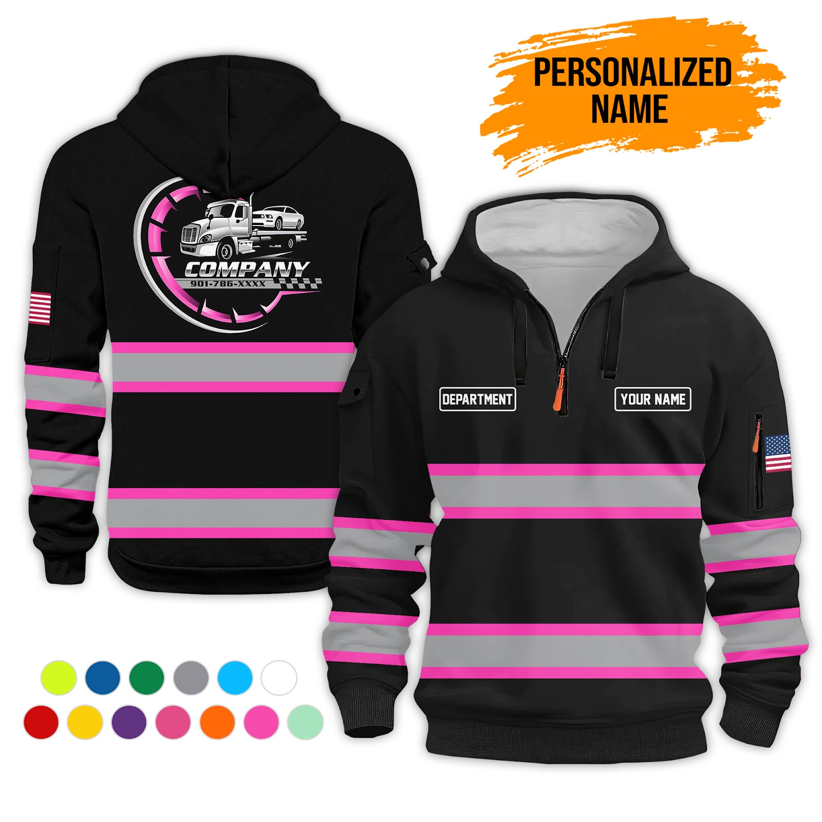 6041840-personalized-name-tow-truck-3d-quarter-zip-hoodie-pc382-7.jpg Custom Tow Truck 3D Quarter Zip Hoodie - photo 7