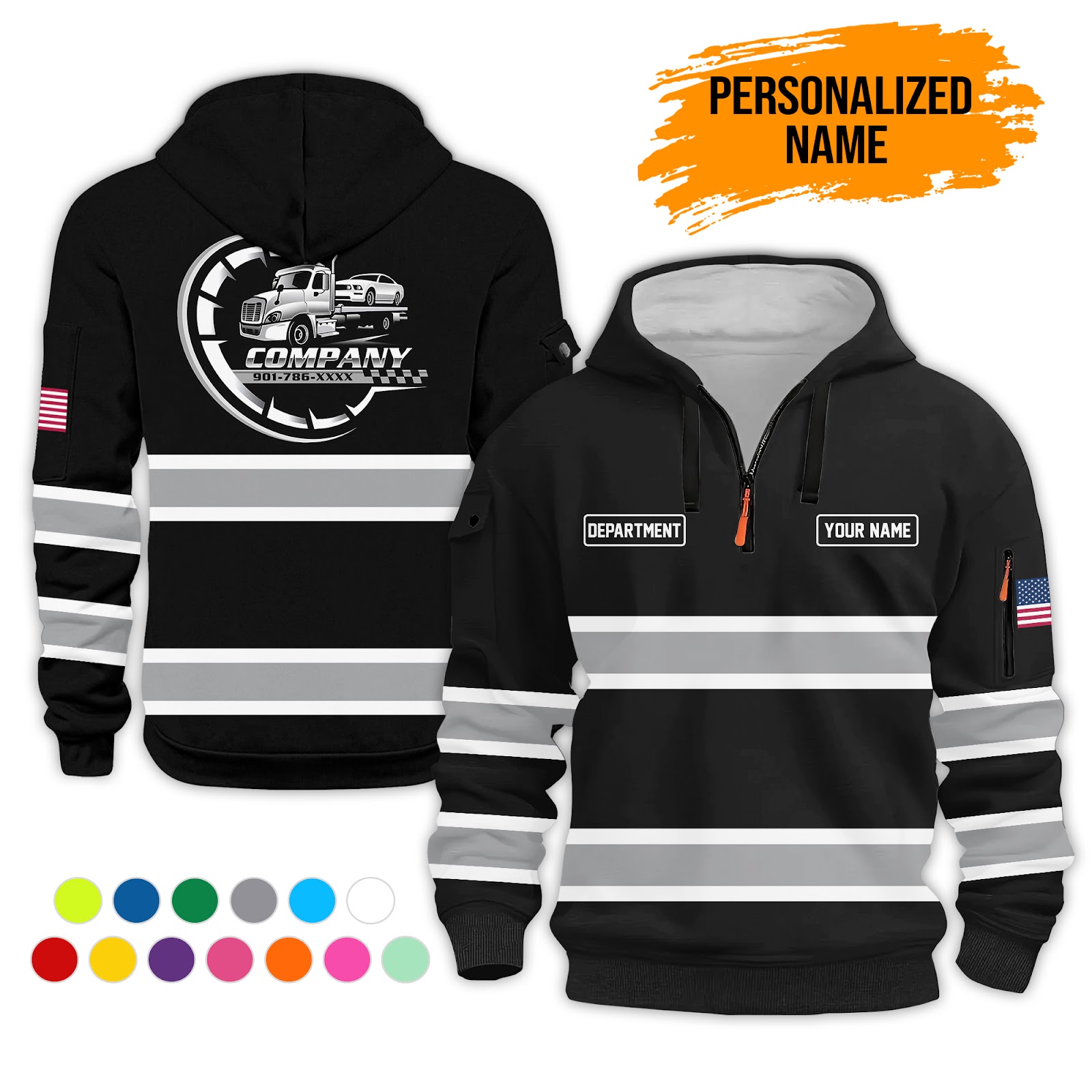 6041840-personalized-name-tow-truck-3d-quarter-zip-hoodie-pc382-8.jpg Custom Tow Truck 3D Quarter Zip Hoodie - photo 8