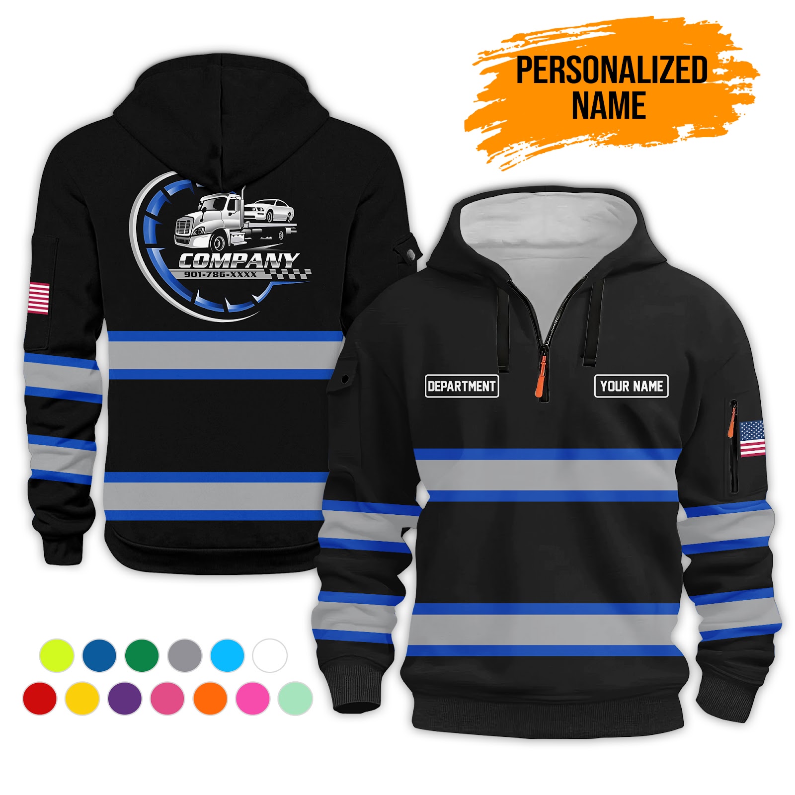 6041840-personalized-name-tow-truck-3d-quarter-zip-hoodie-pc382-9.jpg Custom Tow Truck 3D Quarter Zip Hoodie - photo 9