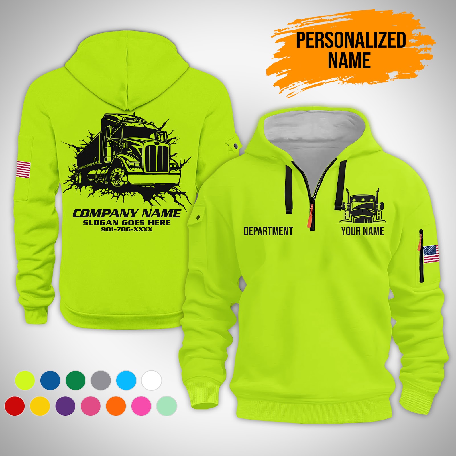 Custom Semi Truck 3D Printed Quarter Zip Hoodie