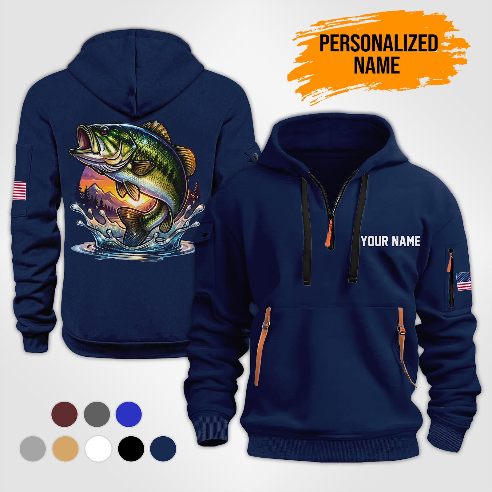 Custom Love Fishing 3D Printed Quarter Zip Hoodie