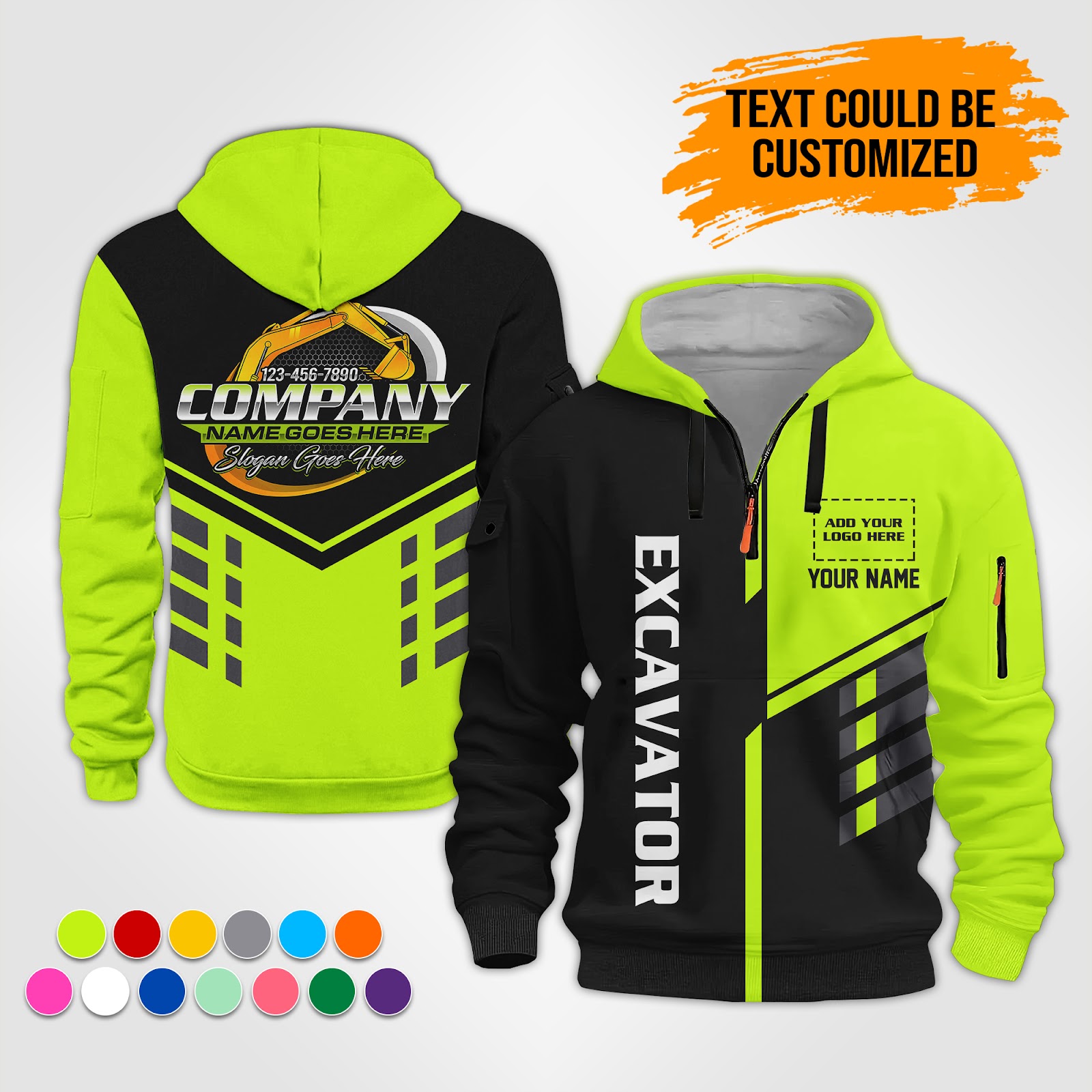 Custom Excavator 3D Printed Quarter Zip Hoodie