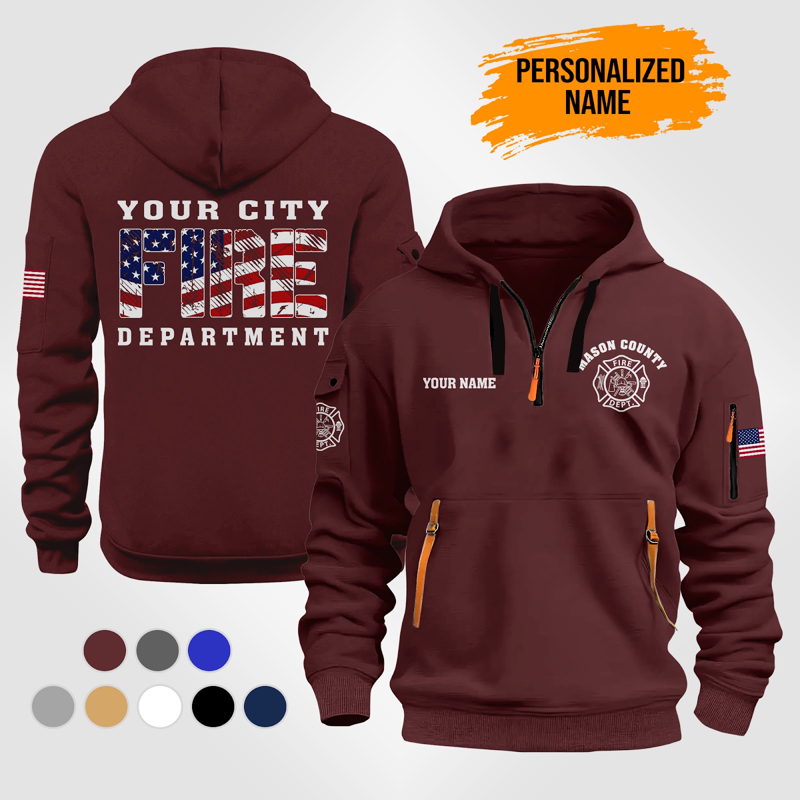 6061584-personalized-name-love-firefighter-3d-printed-quarter-zip-hoodie-pc408-7.jpg Custom Love Firefighter 3D Printed Quarter Zip - photo 7