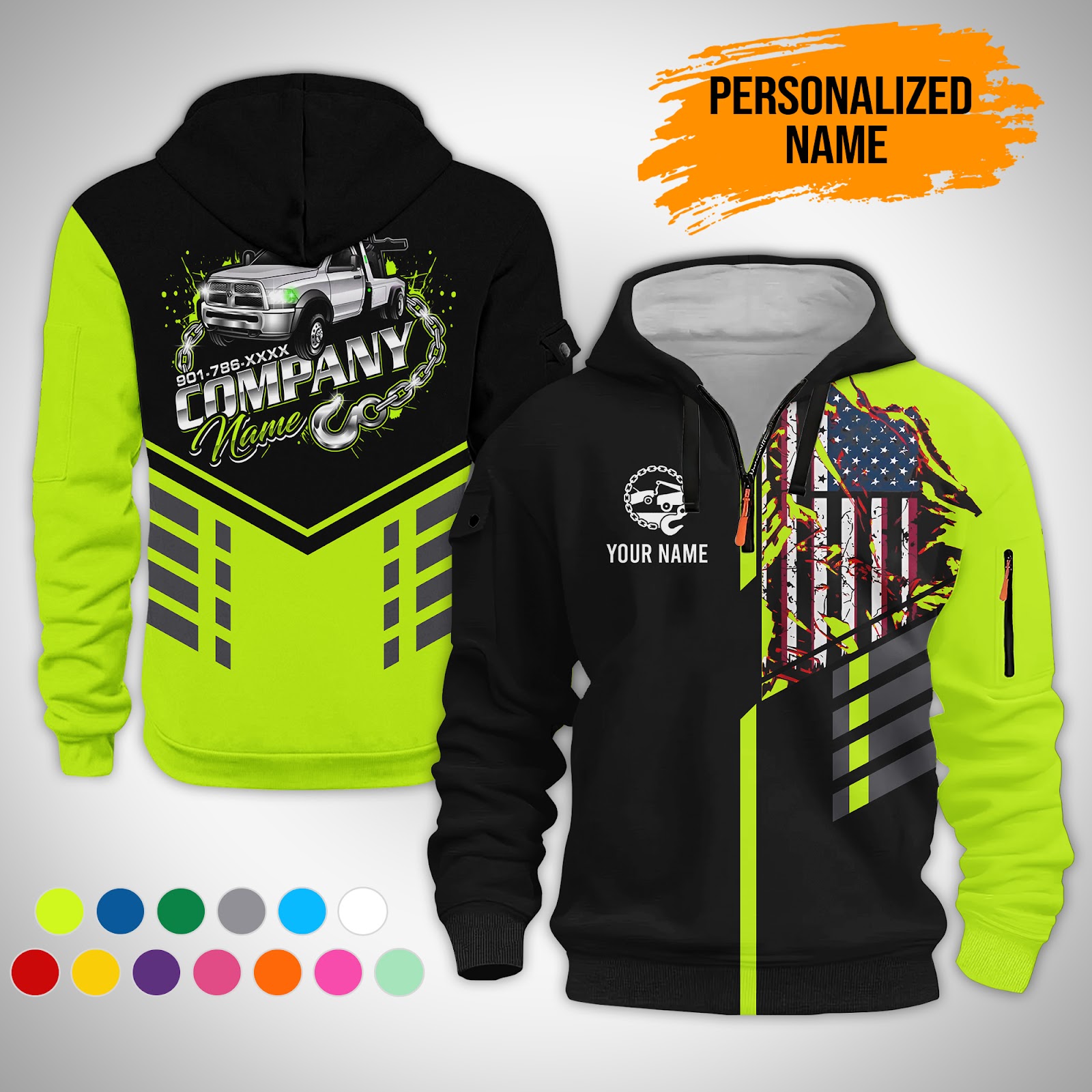 6063060-personalized-name-tow-truck-3d-printed-quarter-zip-hoodie-gl91-1.jpg Custom Tow Truck 3D Printed Quarter Zip Hoodie