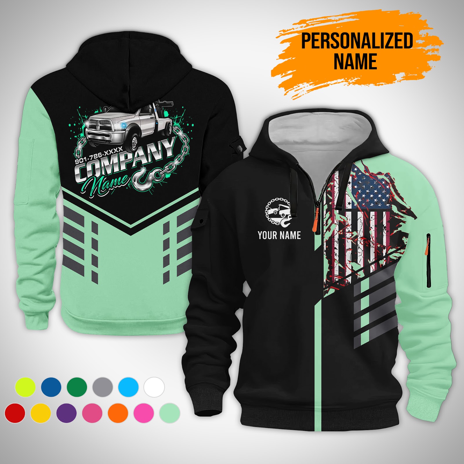 6063060-personalized-name-tow-truck-3d-printed-quarter-zip-hoodie-gl91-10.jpg Custom Tow Truck 3D Printed Quarter Zip Hoodie - photo 10