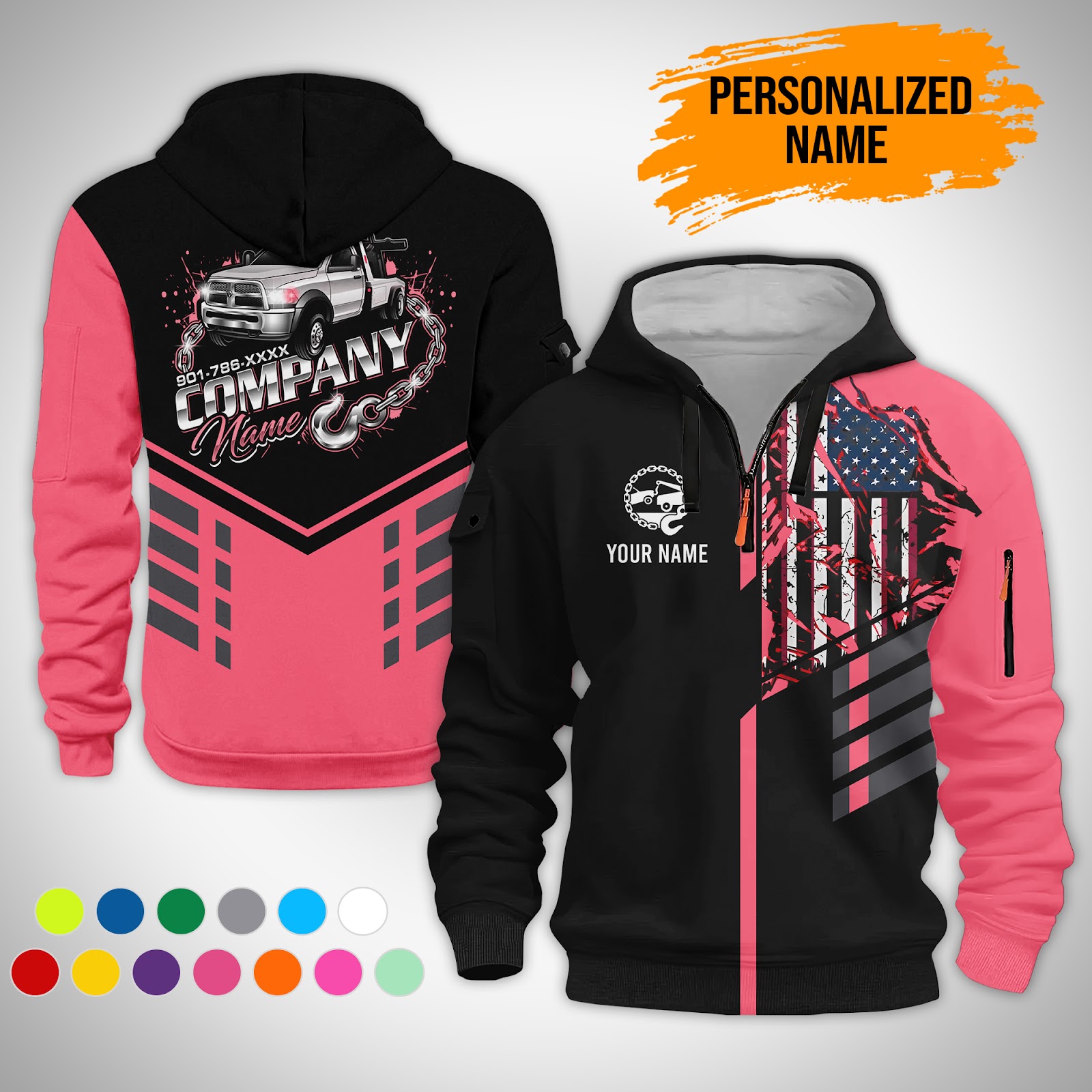 6063060-personalized-name-tow-truck-3d-printed-quarter-zip-hoodie-gl91-11.jpg Custom Tow Truck 3D Printed Quarter Zip Hoodie - photo 11