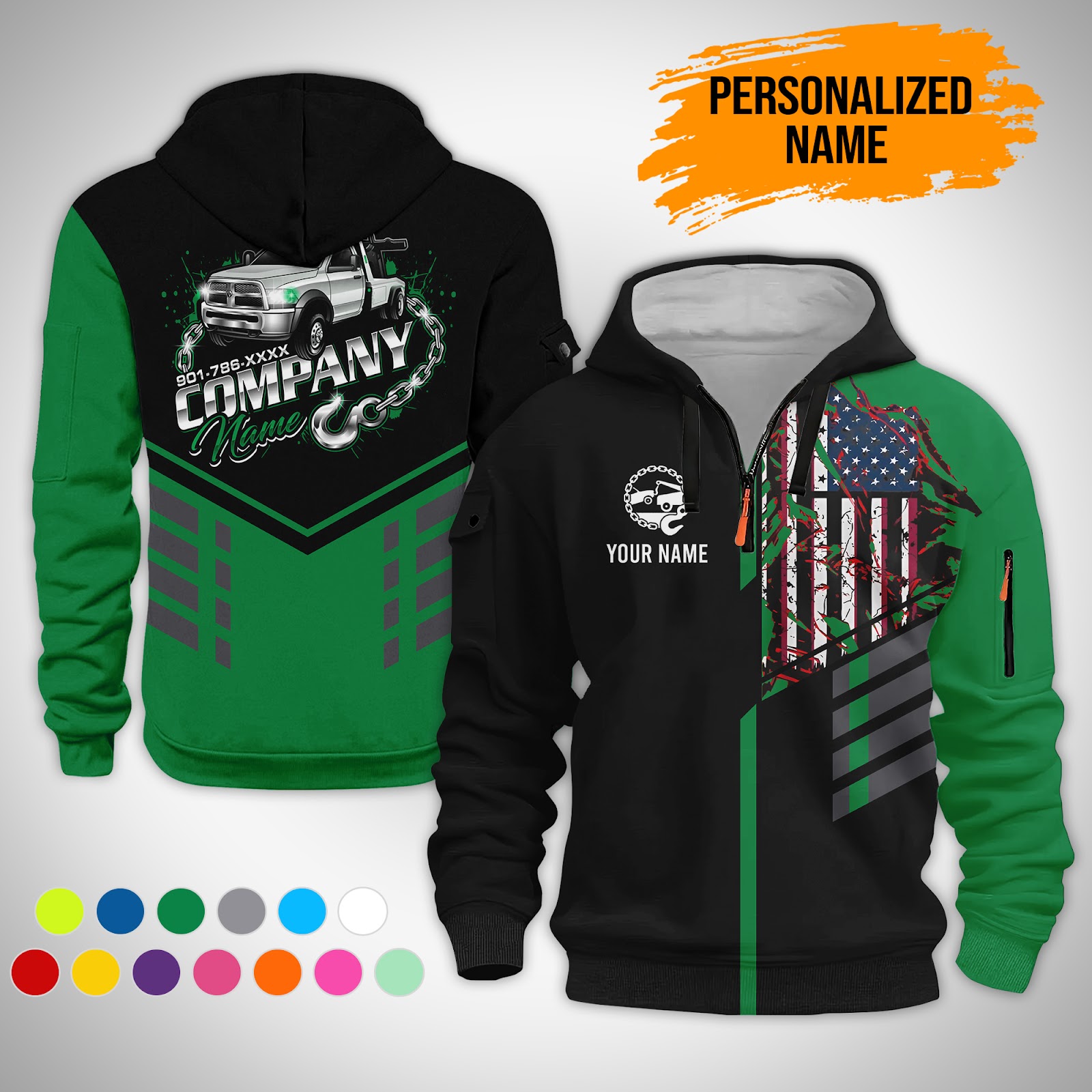6063060-personalized-name-tow-truck-3d-printed-quarter-zip-hoodie-gl91-12.jpg Custom Tow Truck 3D Printed Quarter Zip Hoodie - photo 12