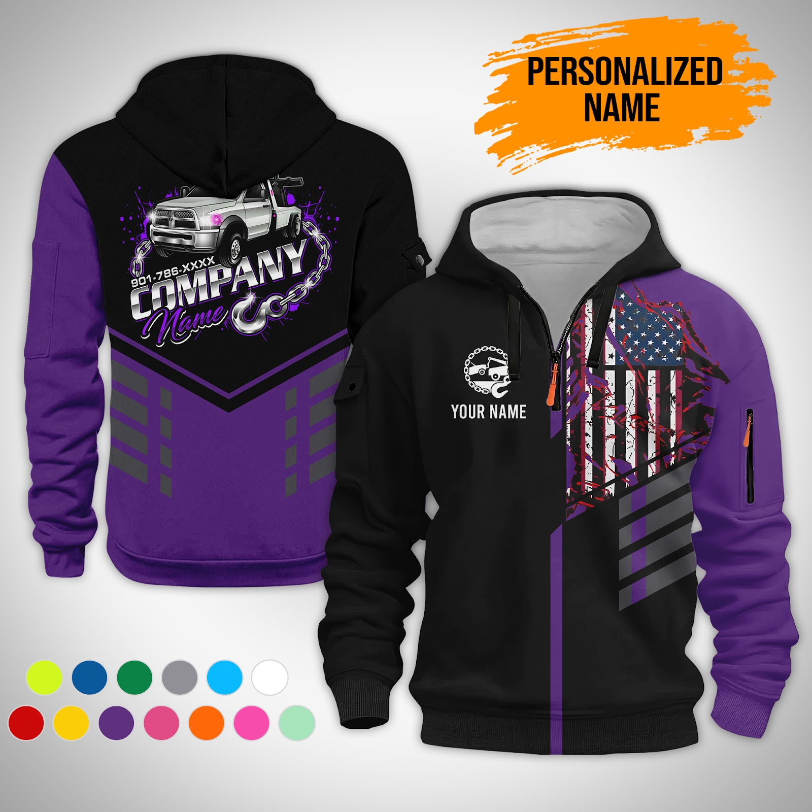 6063060-personalized-name-tow-truck-3d-printed-quarter-zip-hoodie-gl91-13.jpg Custom Tow Truck 3D Printed Quarter Zip Hoodie - photo 13