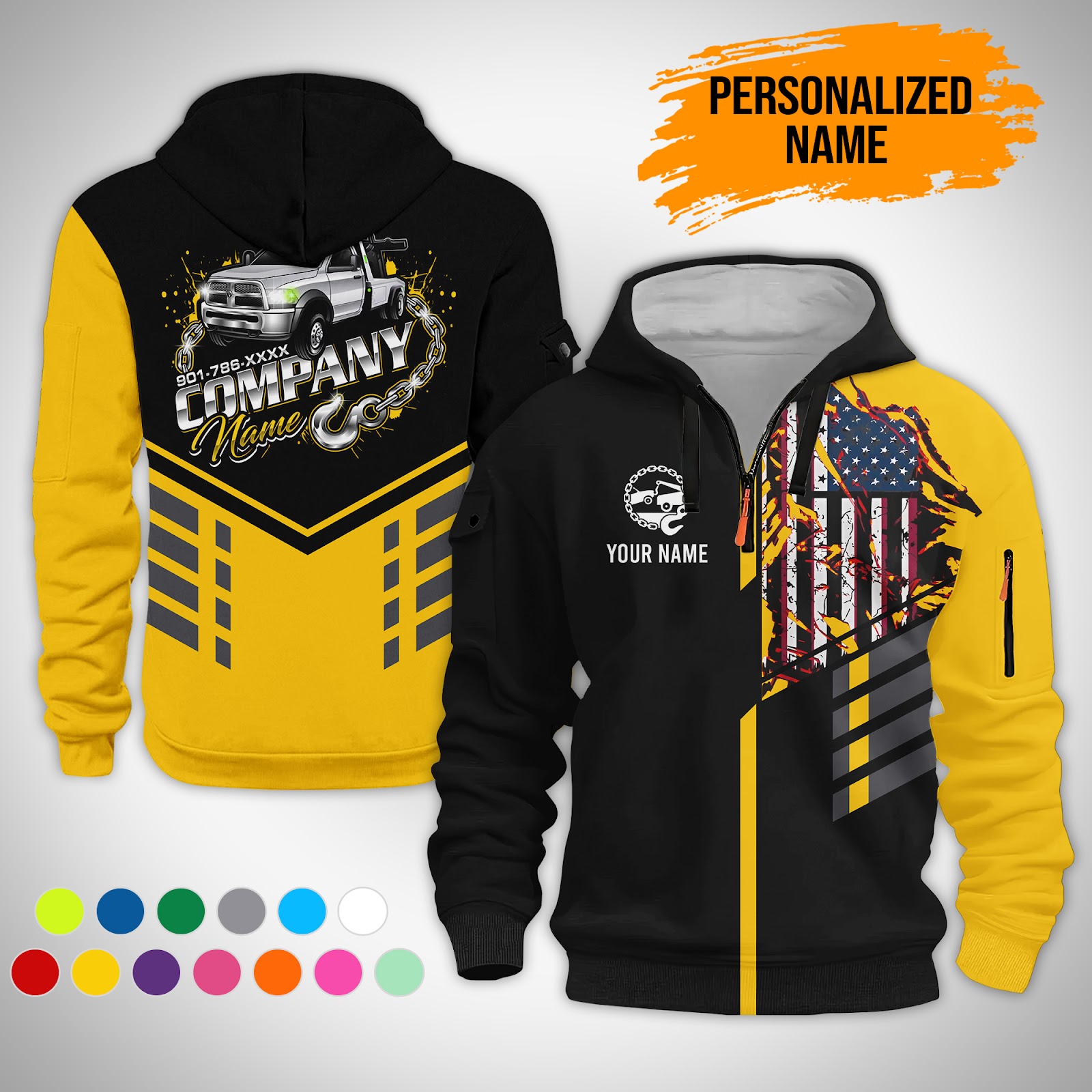 6063060-personalized-name-tow-truck-3d-printed-quarter-zip-hoodie-gl91-3.jpg Custom Tow Truck 3D Printed Quarter Zip Hoodie - photo 3