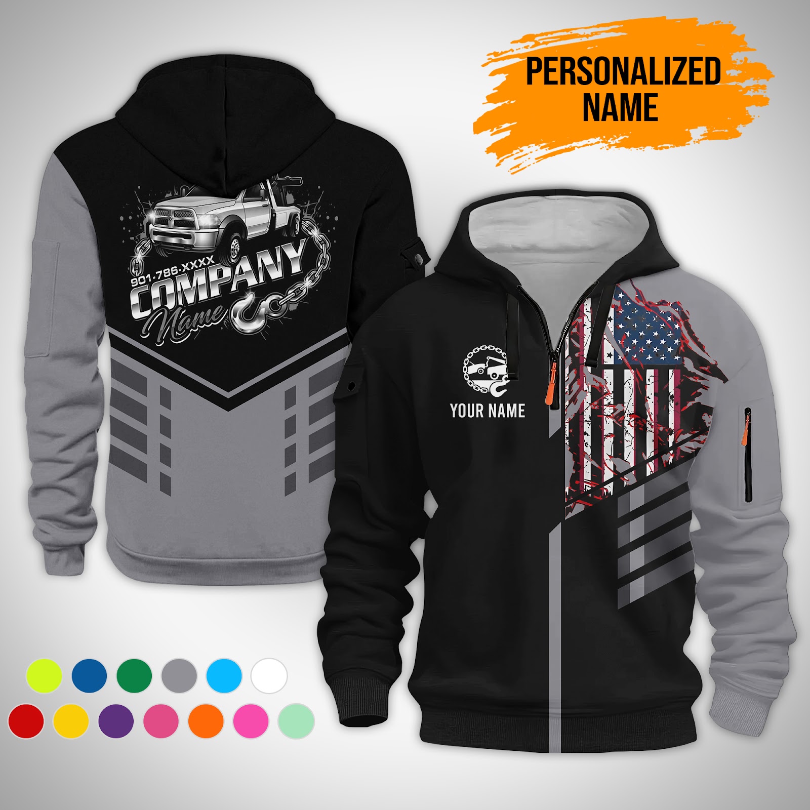 6063060-personalized-name-tow-truck-3d-printed-quarter-zip-hoodie-gl91-4.jpg Custom Tow Truck 3D Printed Quarter Zip Hoodie - photo 4