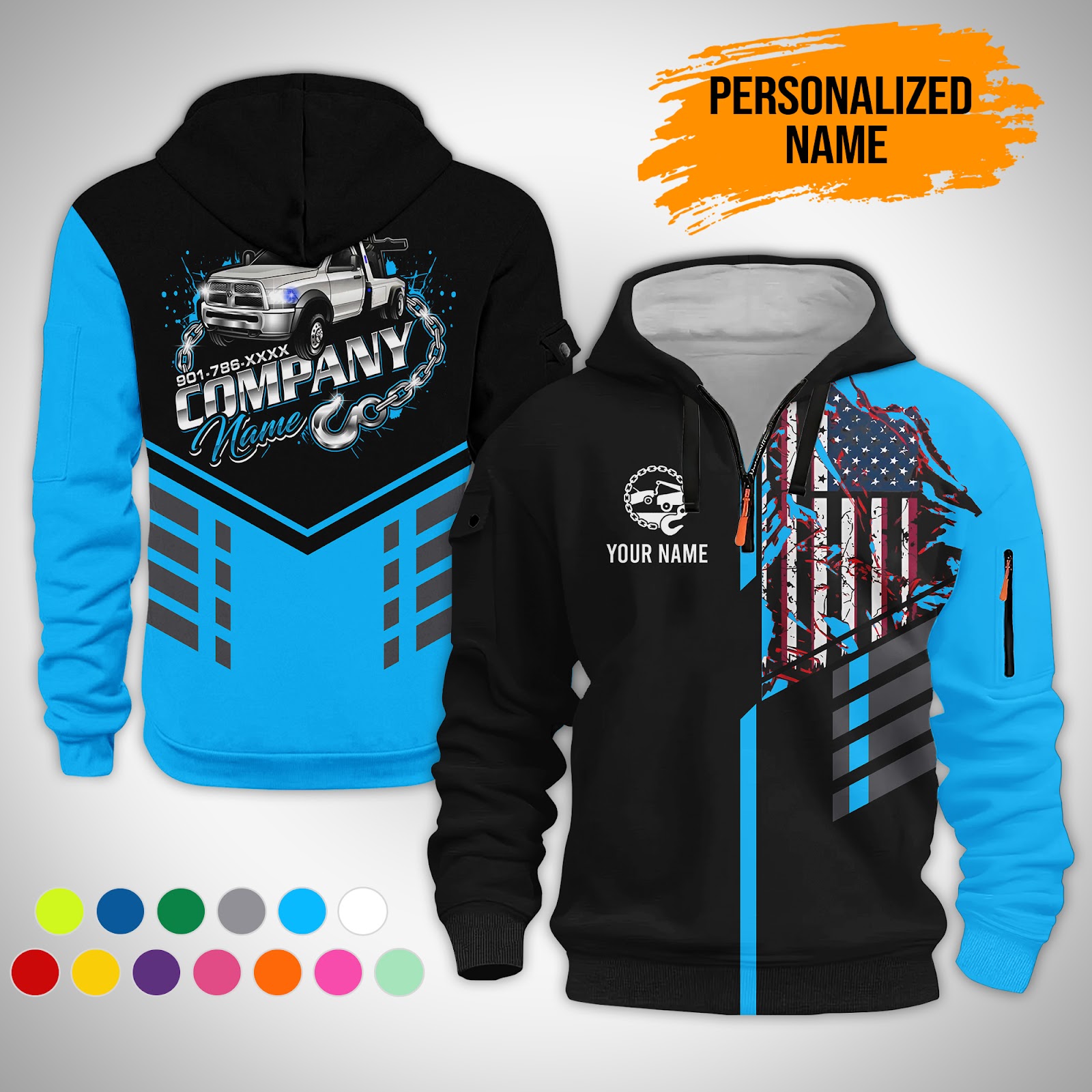 6063060-personalized-name-tow-truck-3d-printed-quarter-zip-hoodie-gl91-5.jpg Custom Tow Truck 3D Printed Quarter Zip Hoodie - photo 5