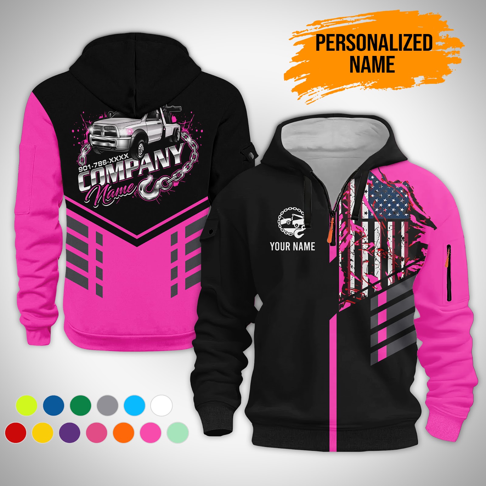 6063060-personalized-name-tow-truck-3d-printed-quarter-zip-hoodie-gl91-7.jpg Custom Tow Truck 3D Printed Quarter Zip Hoodie - photo 7