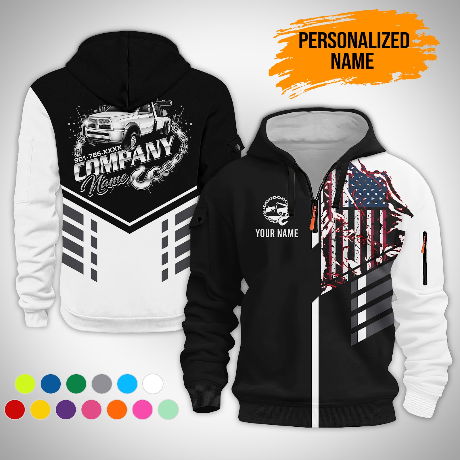 6063060-personalized-name-tow-truck-3d-printed-quarter-zip-hoodie-gl91-8.jpg Custom Tow Truck 3D Printed Quarter Zip Hoodie - photo 8