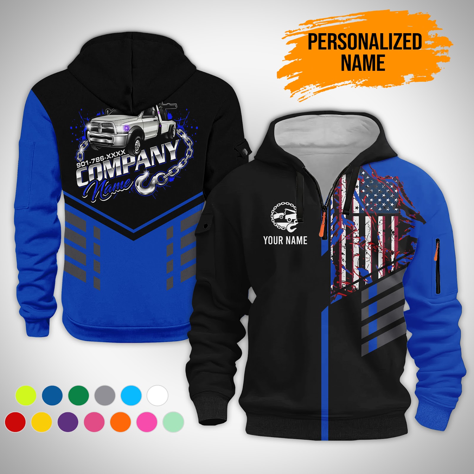 6063060-personalized-name-tow-truck-3d-printed-quarter-zip-hoodie-gl91-9.jpg Custom Tow Truck 3D Printed Quarter Zip Hoodie - photo 9