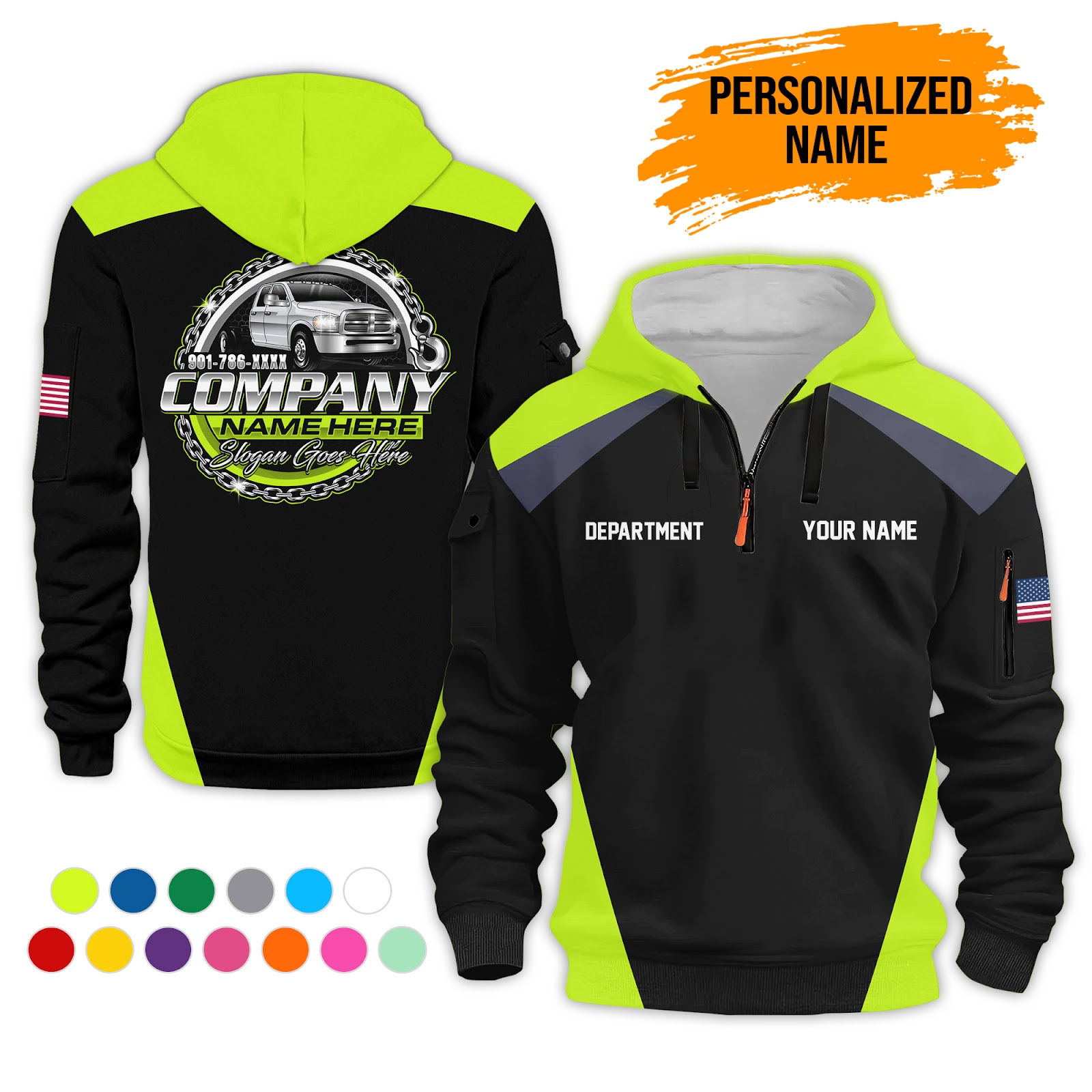 Custom Tow Truck 3D Printed Quarter Zip Hoodie