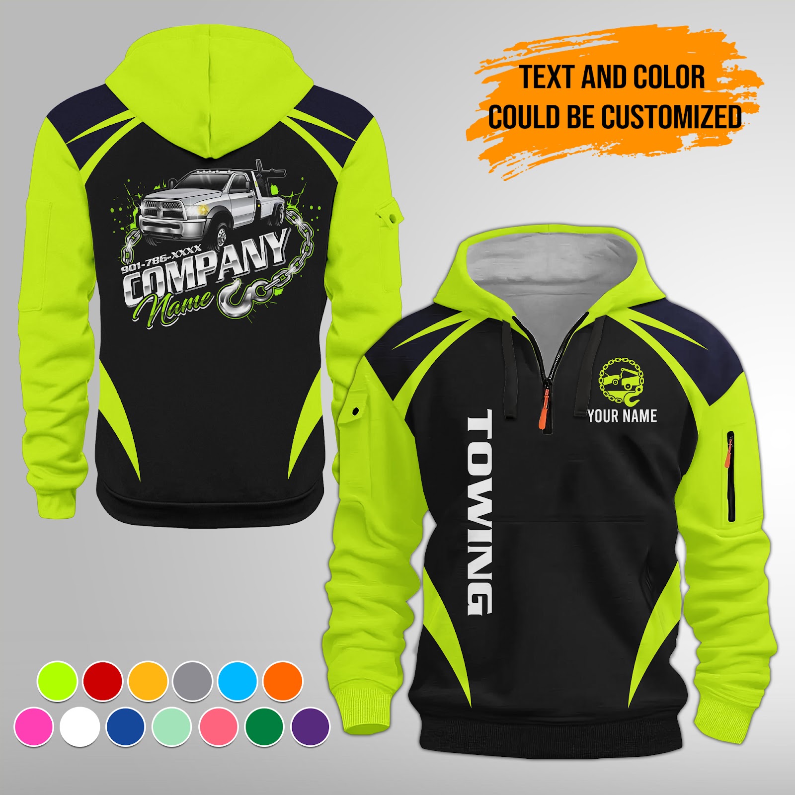 Custom Tow Truck 3D Quarter Zip Hoodie