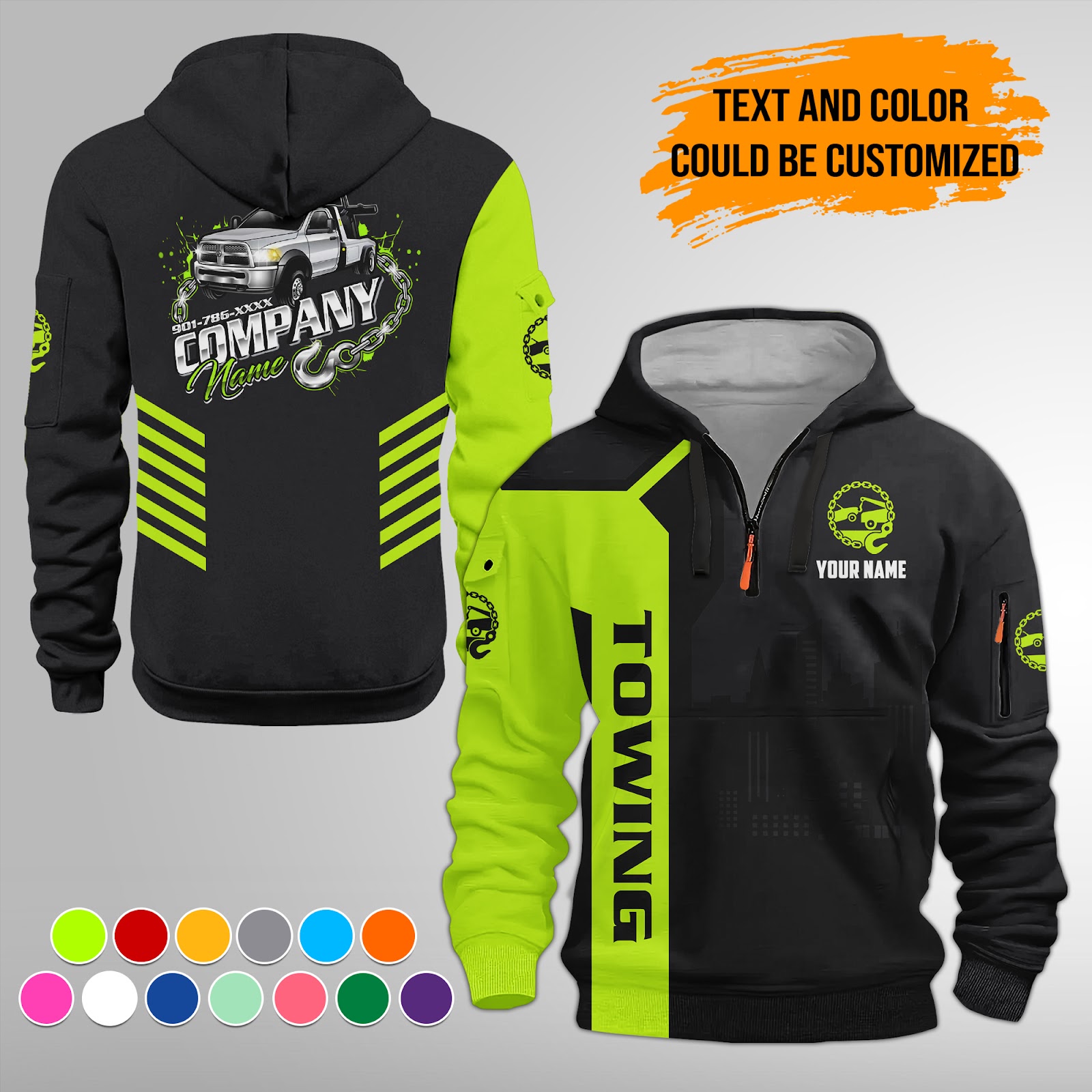 Custom Tow Truck 3D Quarter Zip Hoodie
