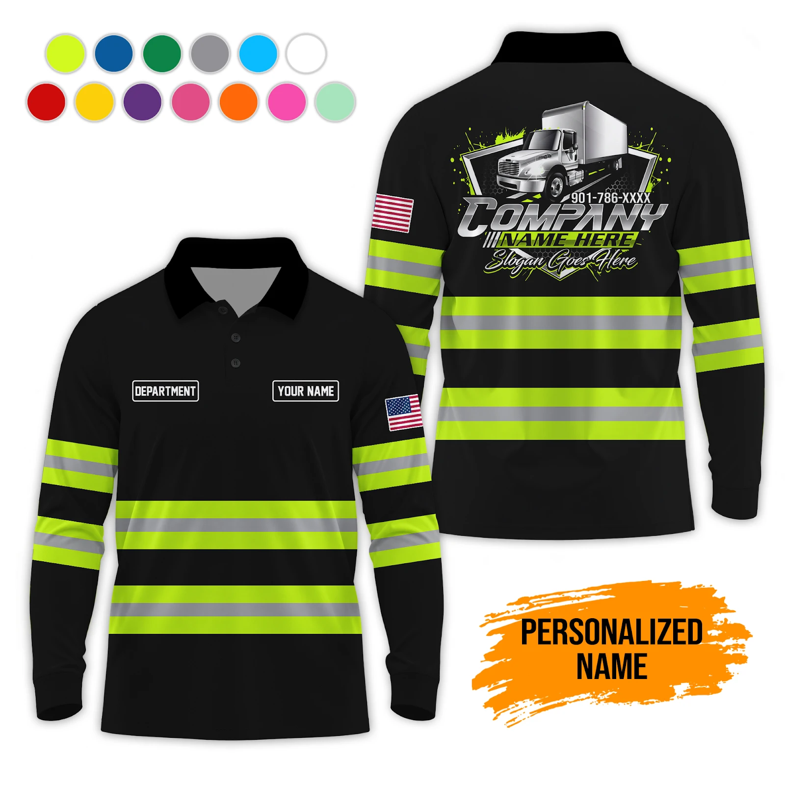 Personalized Name Custom Work Shirt for Trucker Mechanics, Electricians & HVAC Polo Sleeve Shirt DA764