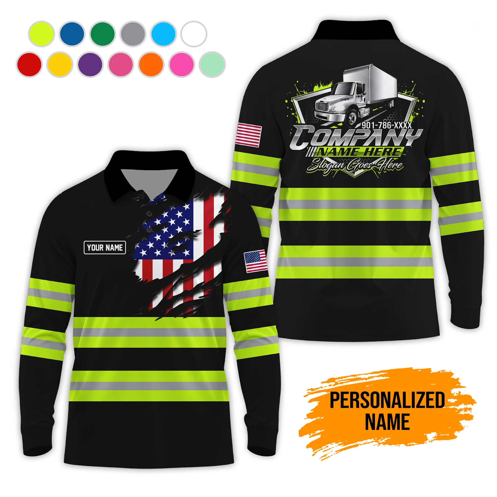Personalized Name Custom Work Shirt for Trucker Mechanics, Electricians & HVAC Polo Sleeve Shirt DA765