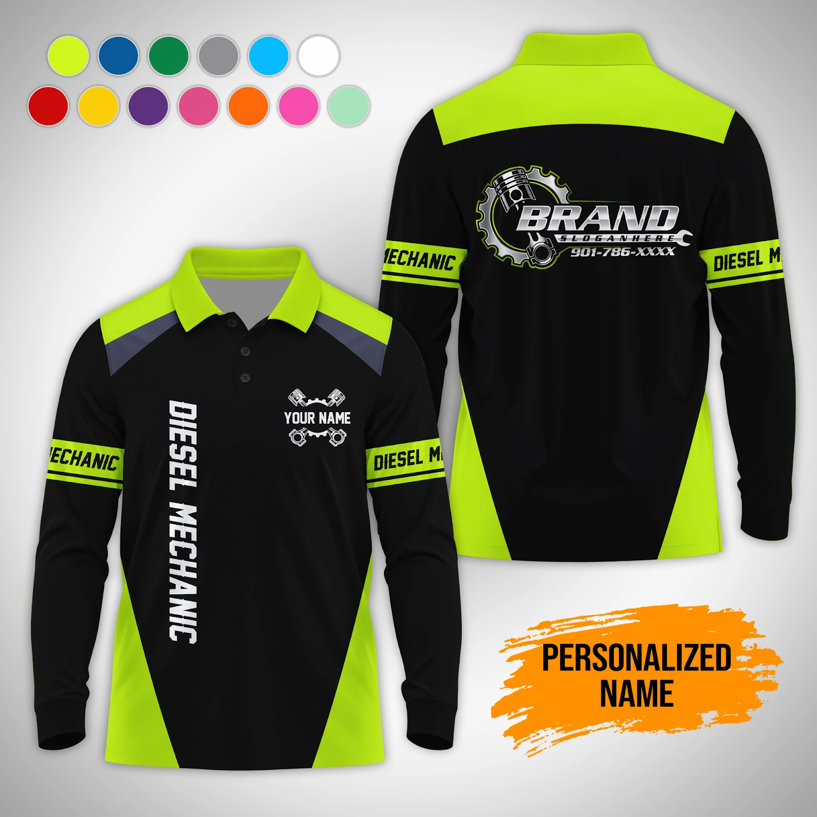 Personalized Name Custom Work Shirt for Mechanics, Electricians & HVAC Polo Sleeve Shirt PM259