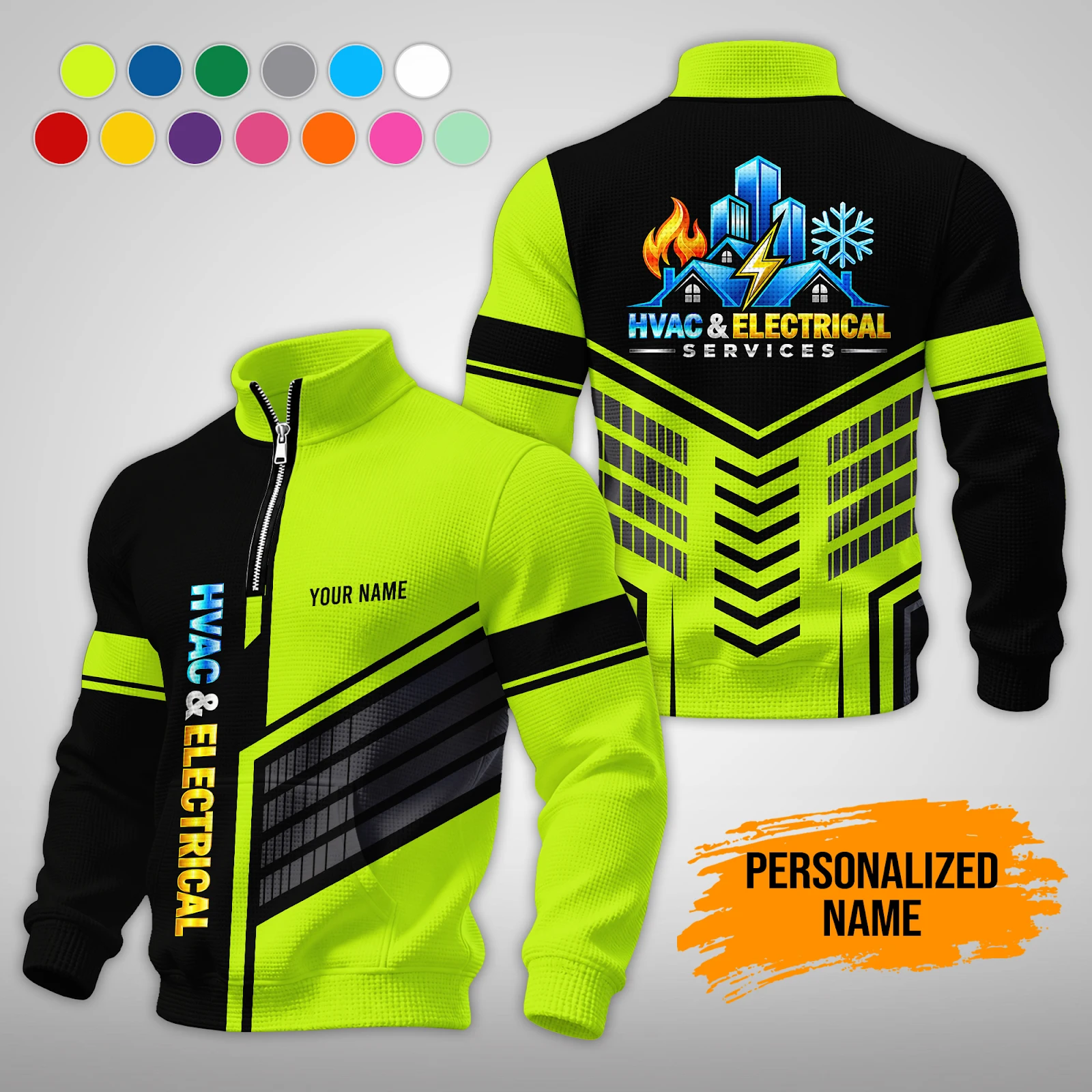 Personalized Name Custom HVAC & Electrical Waffle Sweatshirts PM283