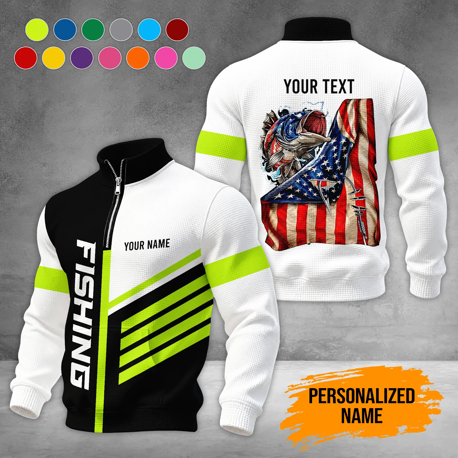 Personalized Name Custom Fishing Waffle Sweatshirts PM284
