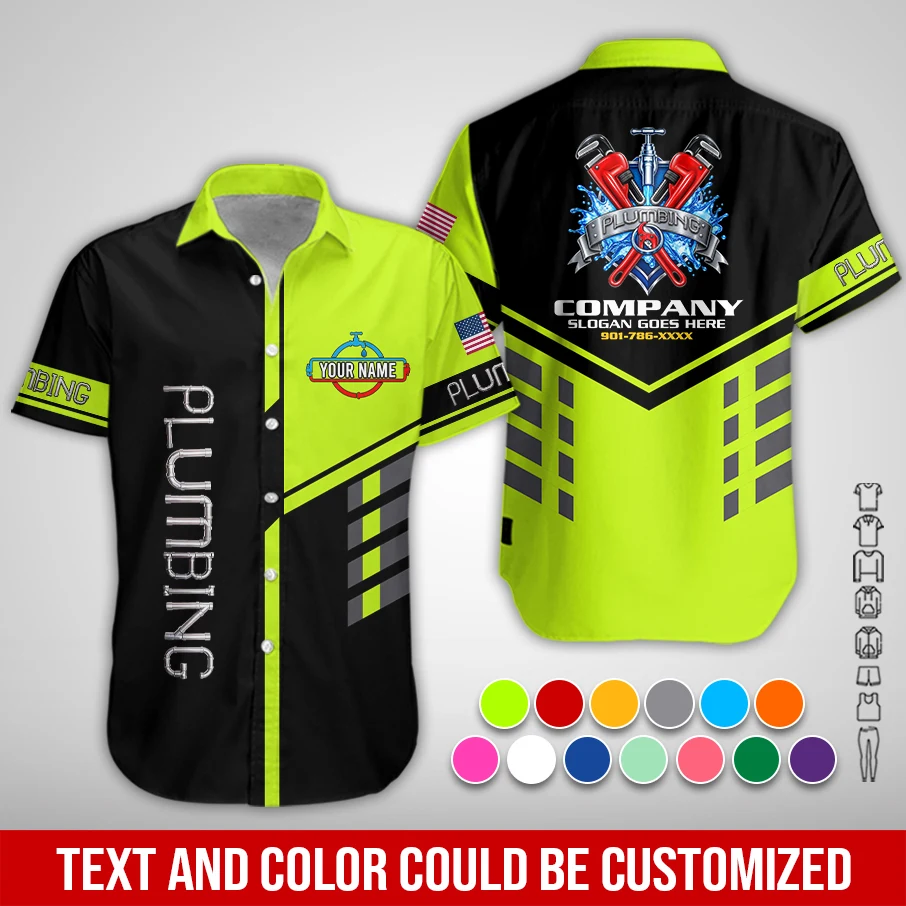 Custom Plumbing Work Shirt – Personalized Name, Logo & Hi-Vis Colors PL286