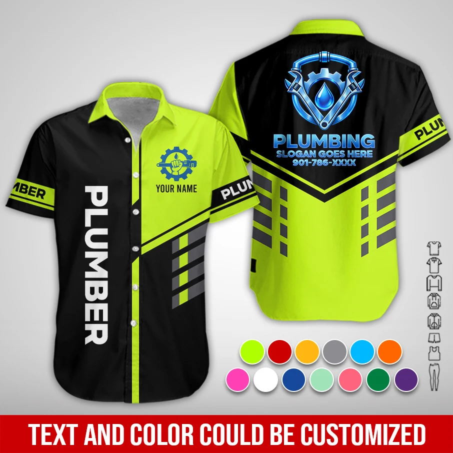 Custom Plumbing Work Shirt – Personalized Name, Logo & Hi-Vis Colors PL289
