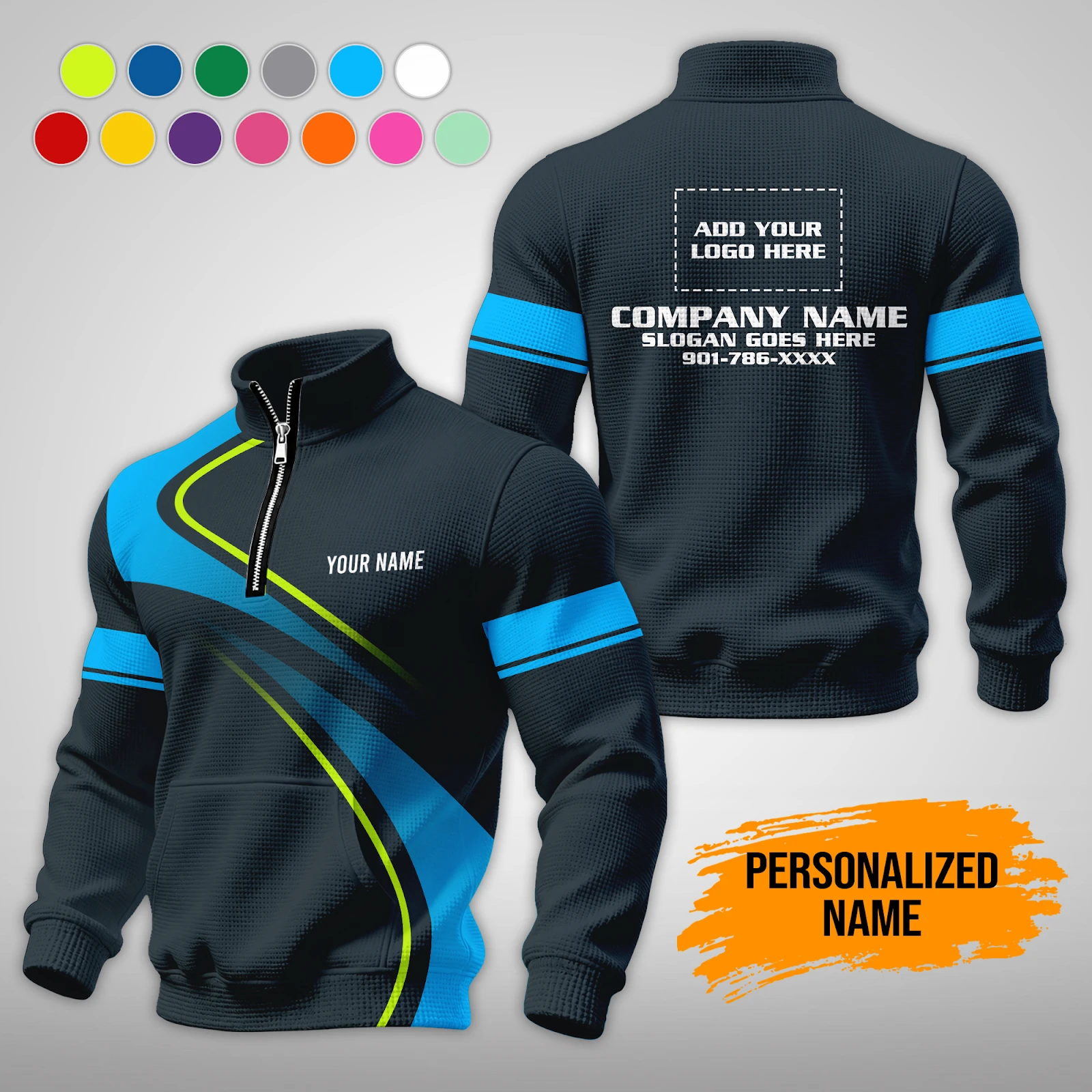 Custom Company Team Uniform, Personalized Name & Logo Work Shirt Waffle Sweatshirts PM344