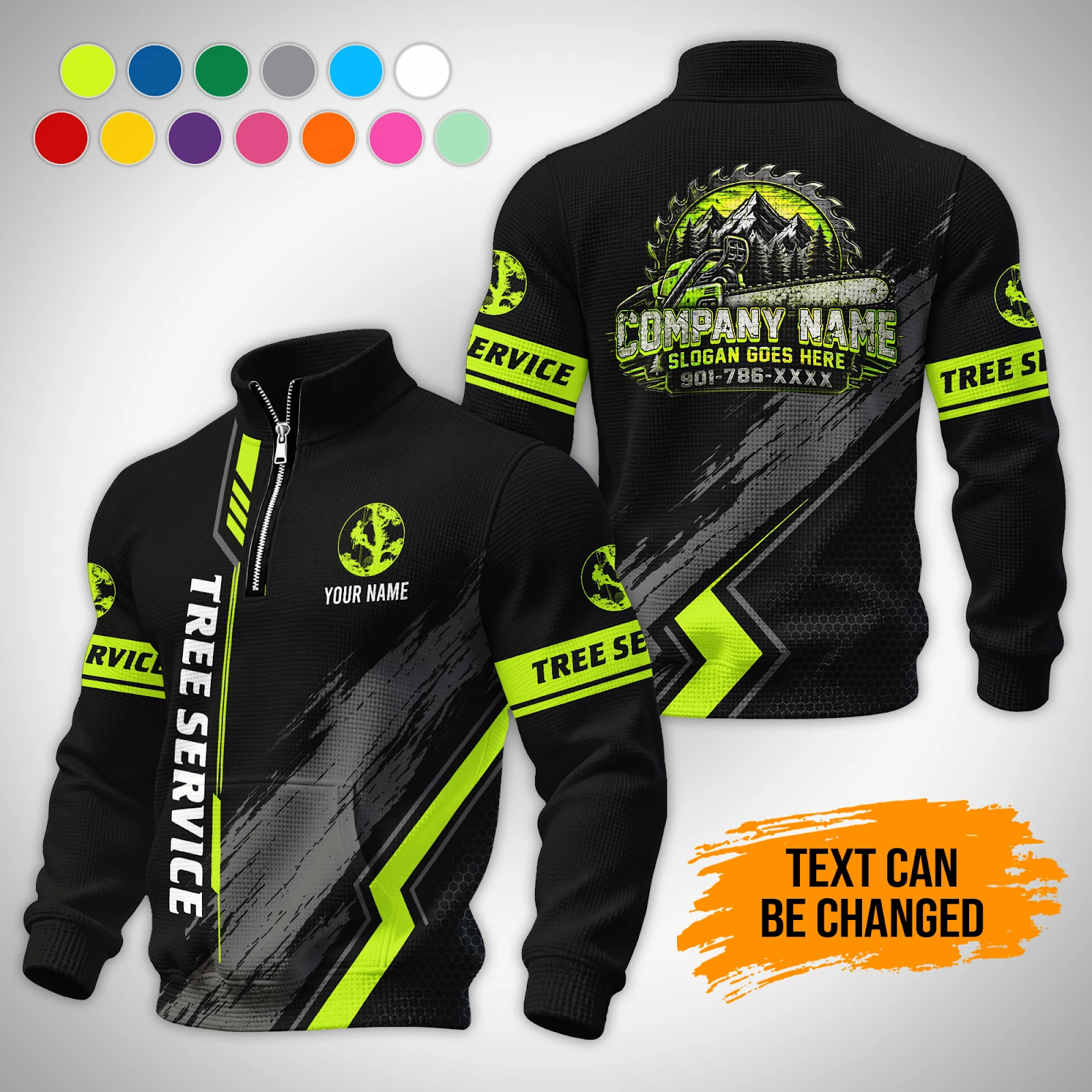 Personalized Tree Service Chainsaw Quarter Zip & Sherpa Pullover PL291