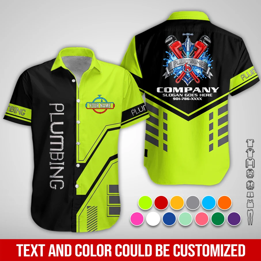 Custom Plumbing Work Shirt – Personalized Name, Logo & Hi-Vis Colors PM349