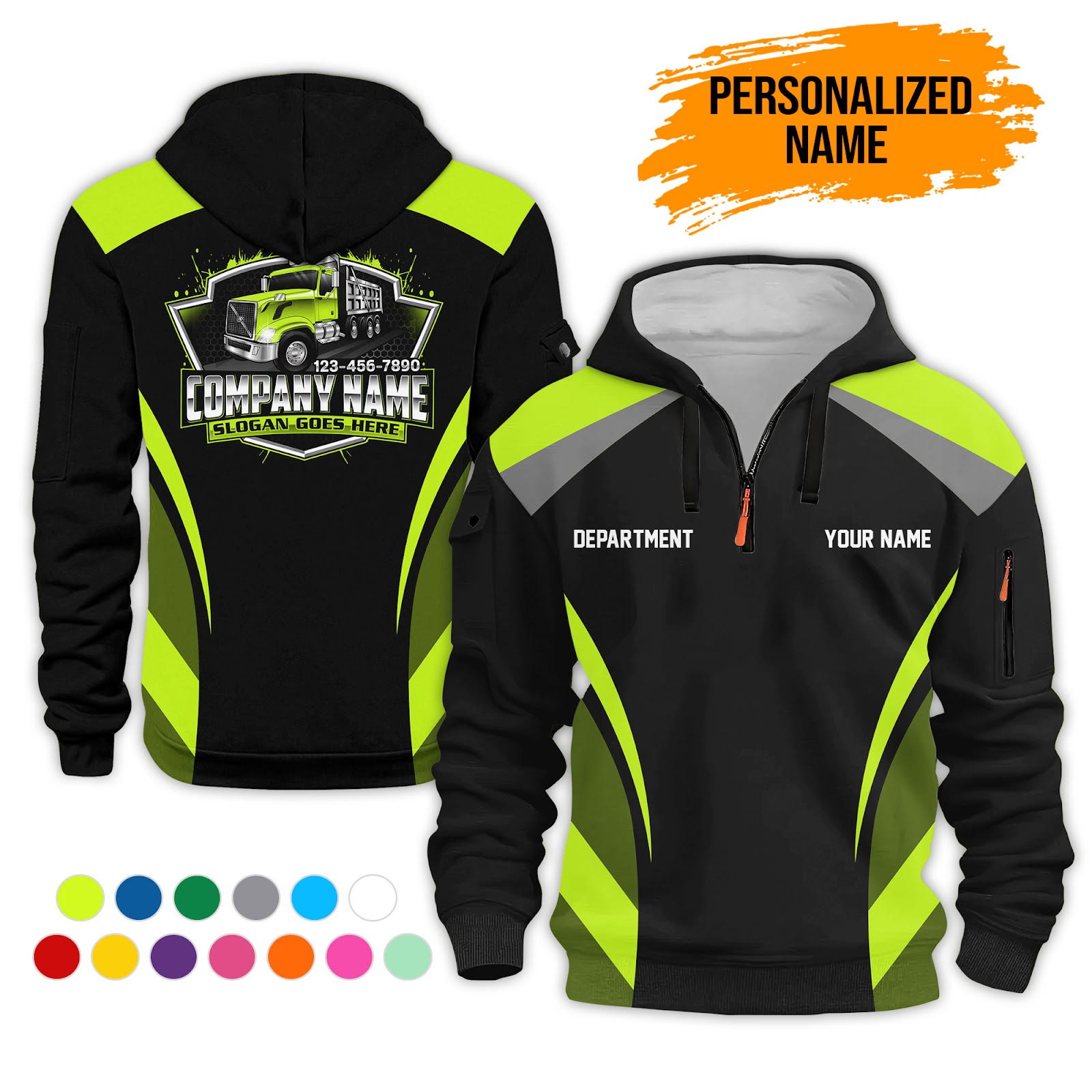 Custom Dump Truck 3D Printed Quarter Zip Hoodie