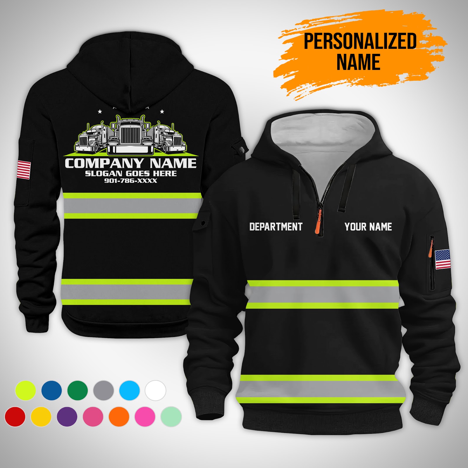 Custom Trucking 3D Printed Quarter Zip Hoodie