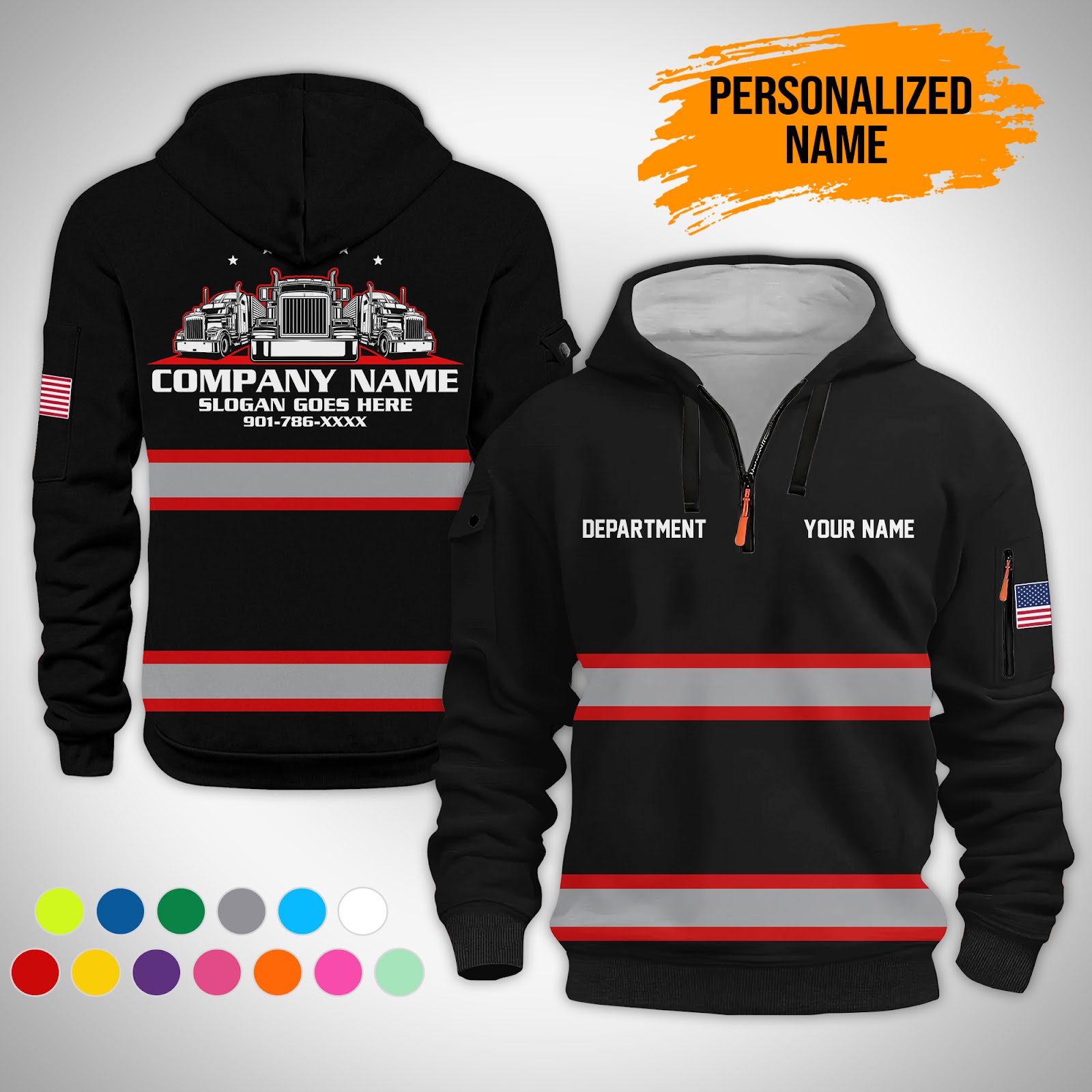6075555-personalized-name-trucking-3d-printed-quarter-zip-hoodie-gl114-2.jpg Custom Trucking 3D Printed Quarter Zip Hoodie - photo 2