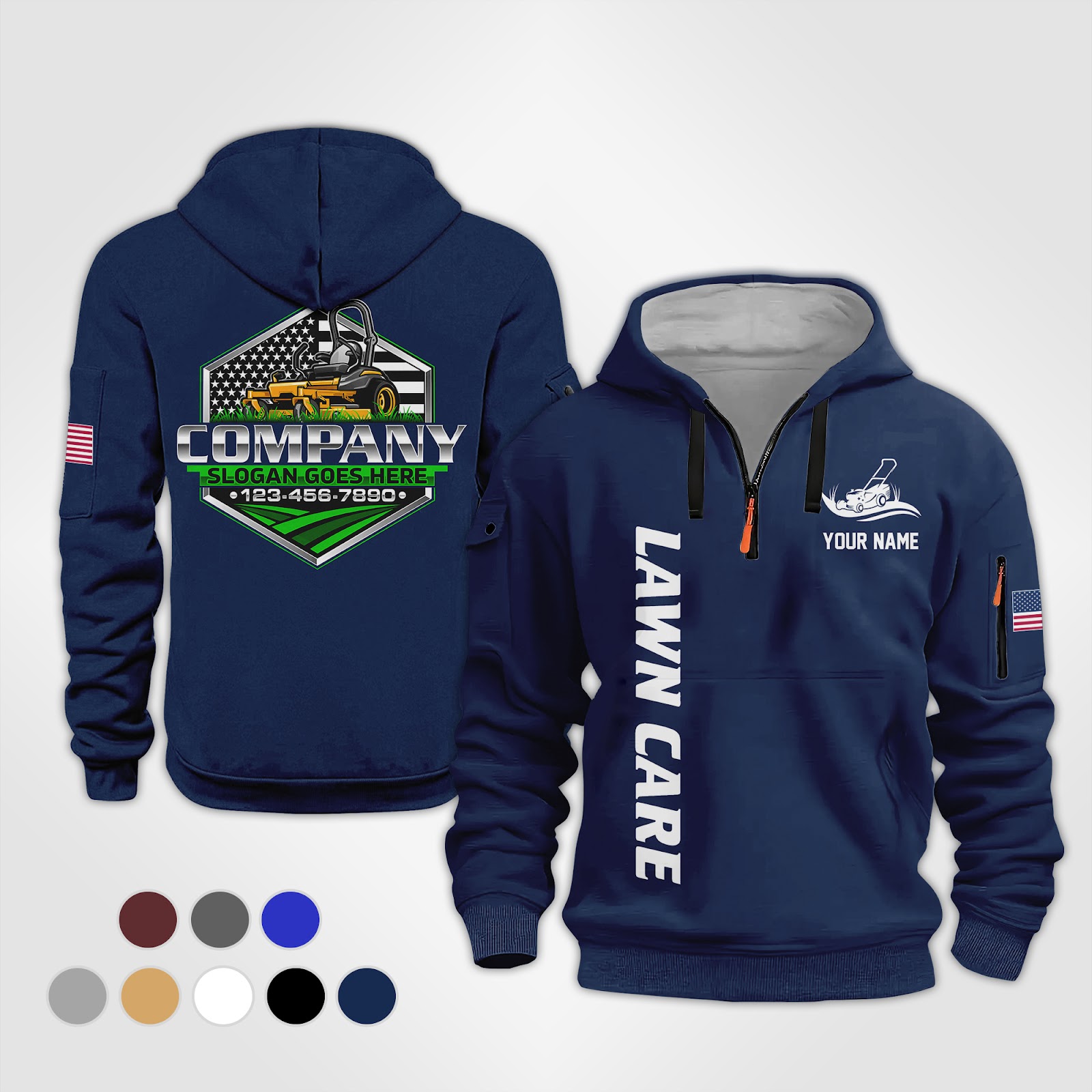 Custom American Lawn Care Quarter Zip Hoodie